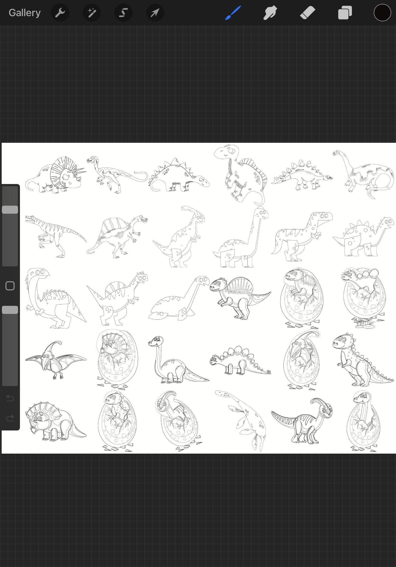 Cartoon Dinosaurs Outlines Set 3 Procreate Brush Stamps, 30