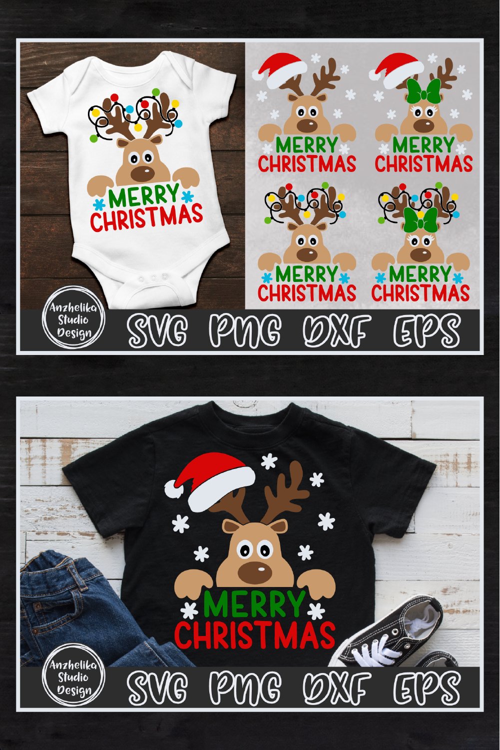 Merry Christmas Peeping Reindeer SVG | Santa Hat Deer SVG