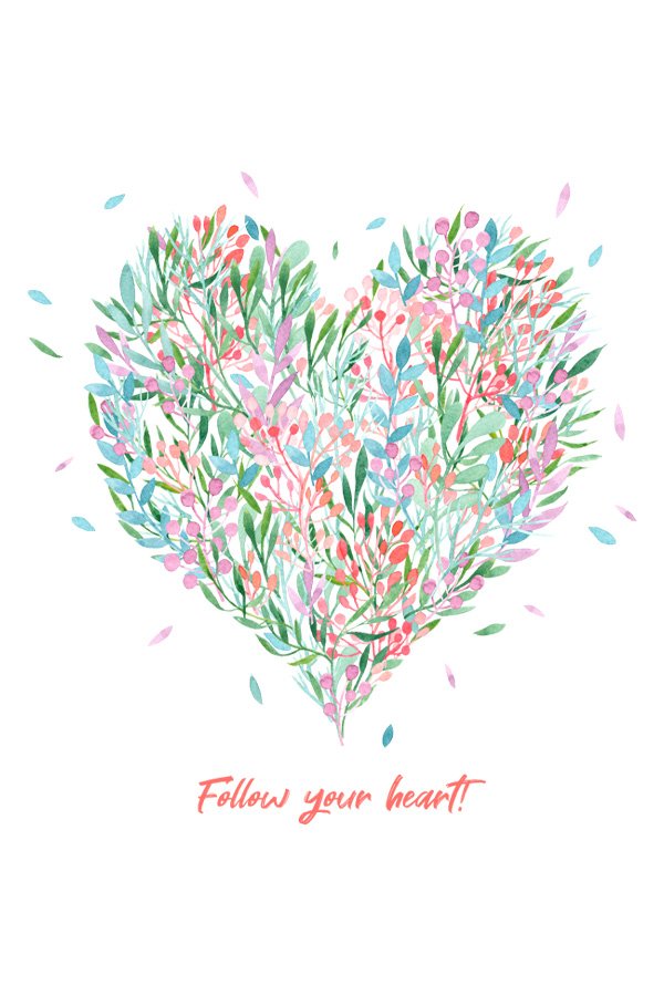 Watercolor floral Love Heart Sublimation with Quote PNG