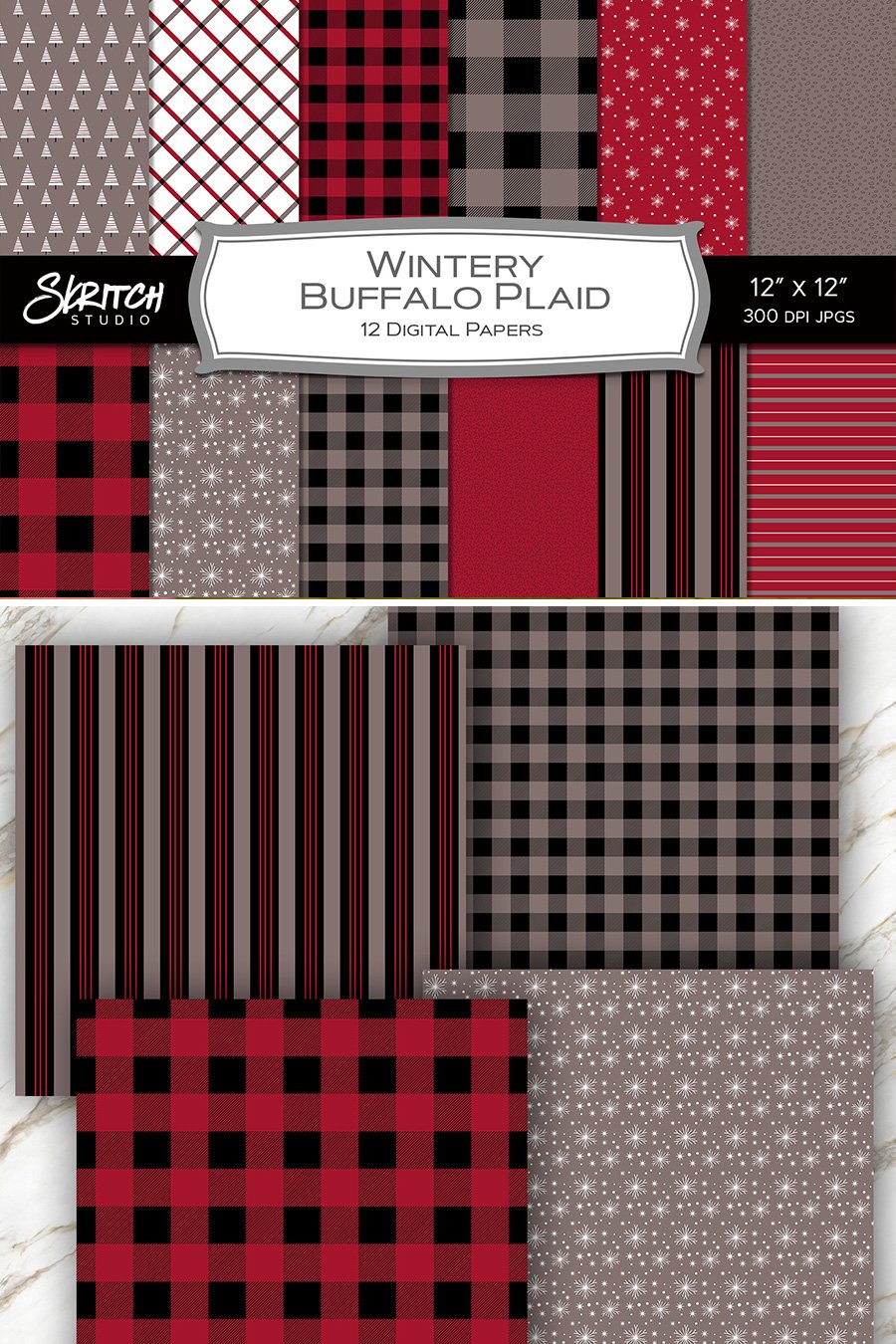 Wintery Buffalo Plaid - 12 Digital Papers (411090)