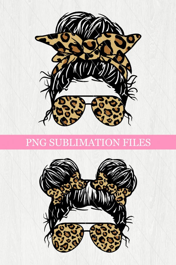 Leopard Mom Life Kid Life Png Sublimation, Messy Bun, Girl (1316574