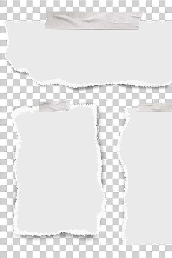 Ripped notes paper. Realistic sheets glued with tape, empty