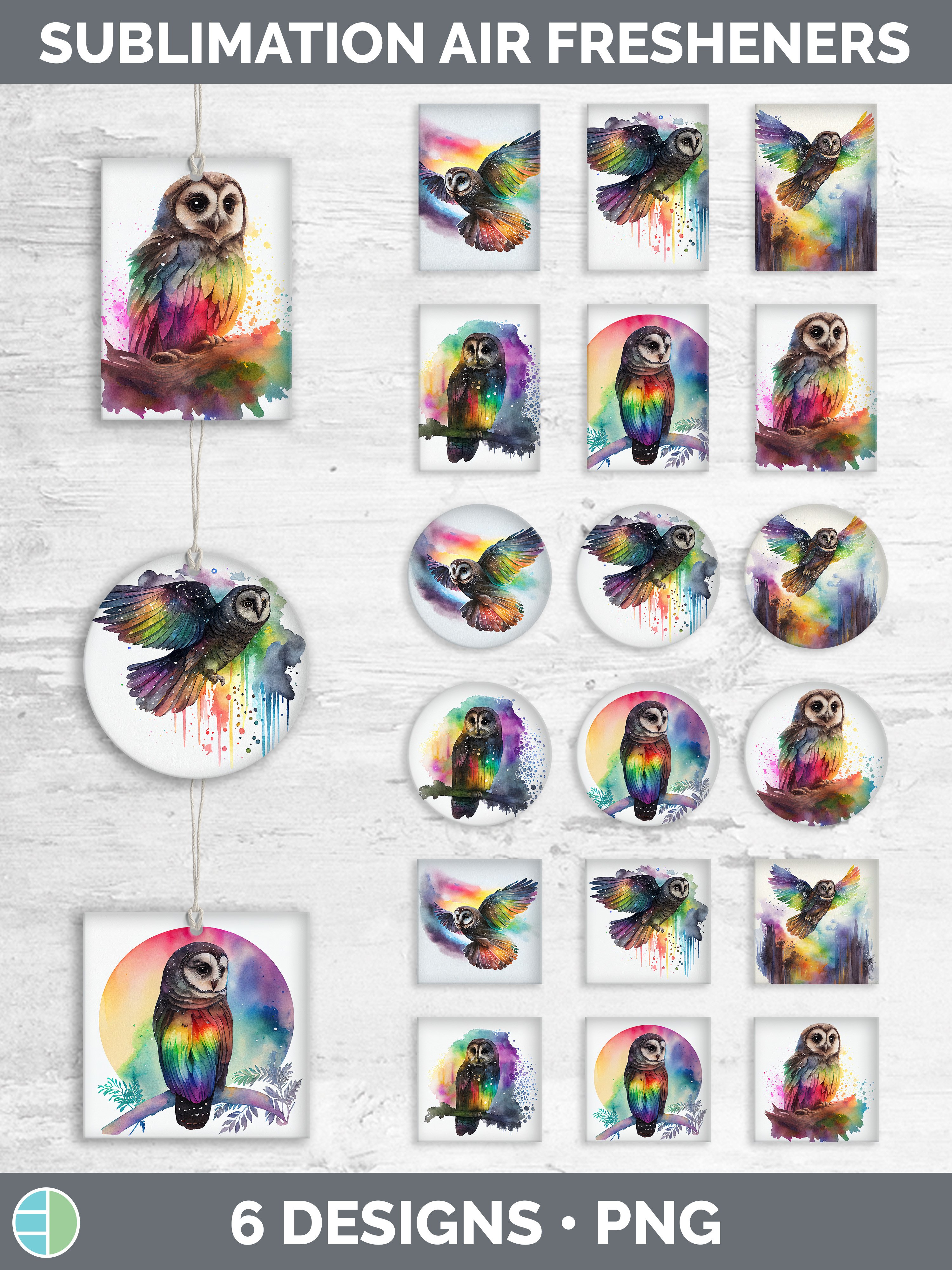 Rainbow Sooty Owl Air Freshener Sublimation Car Freshener