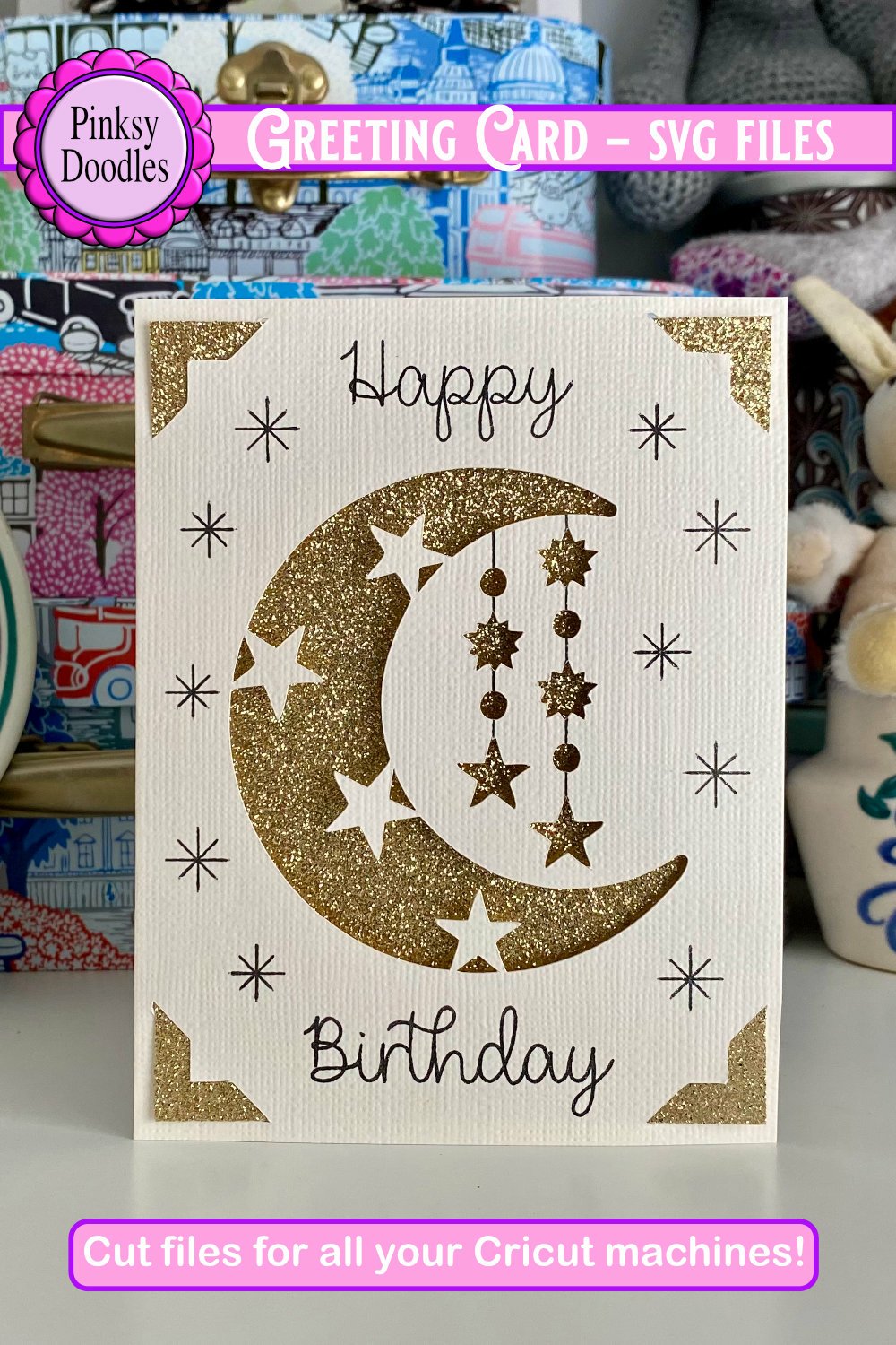 Birthday card with moon and stars svg cut files