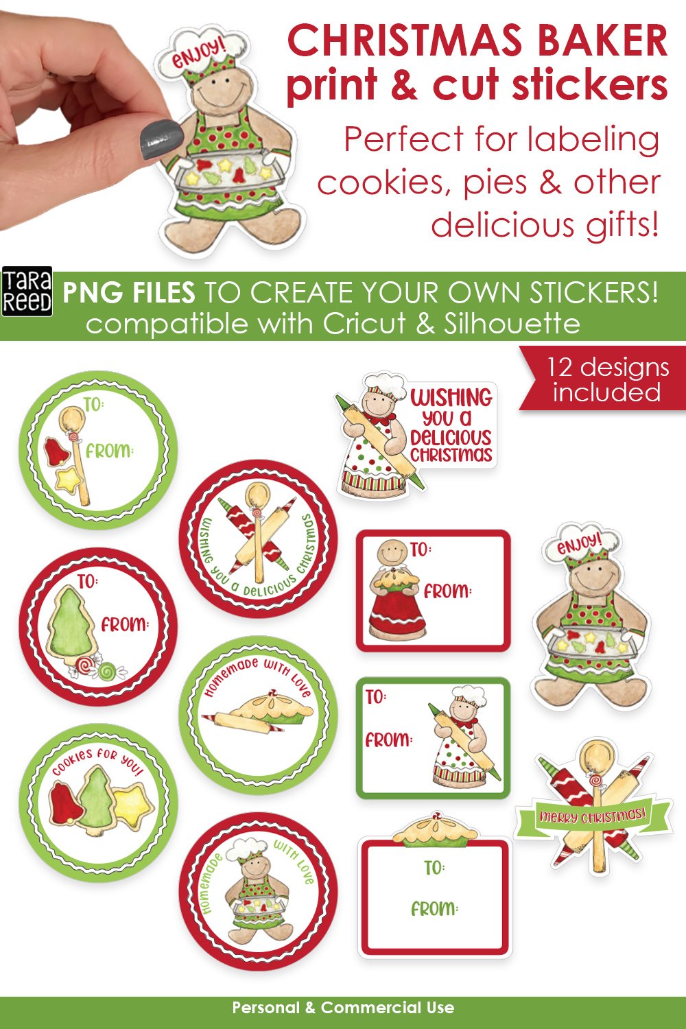 12 Christmas Baker Print and Cut Stickers