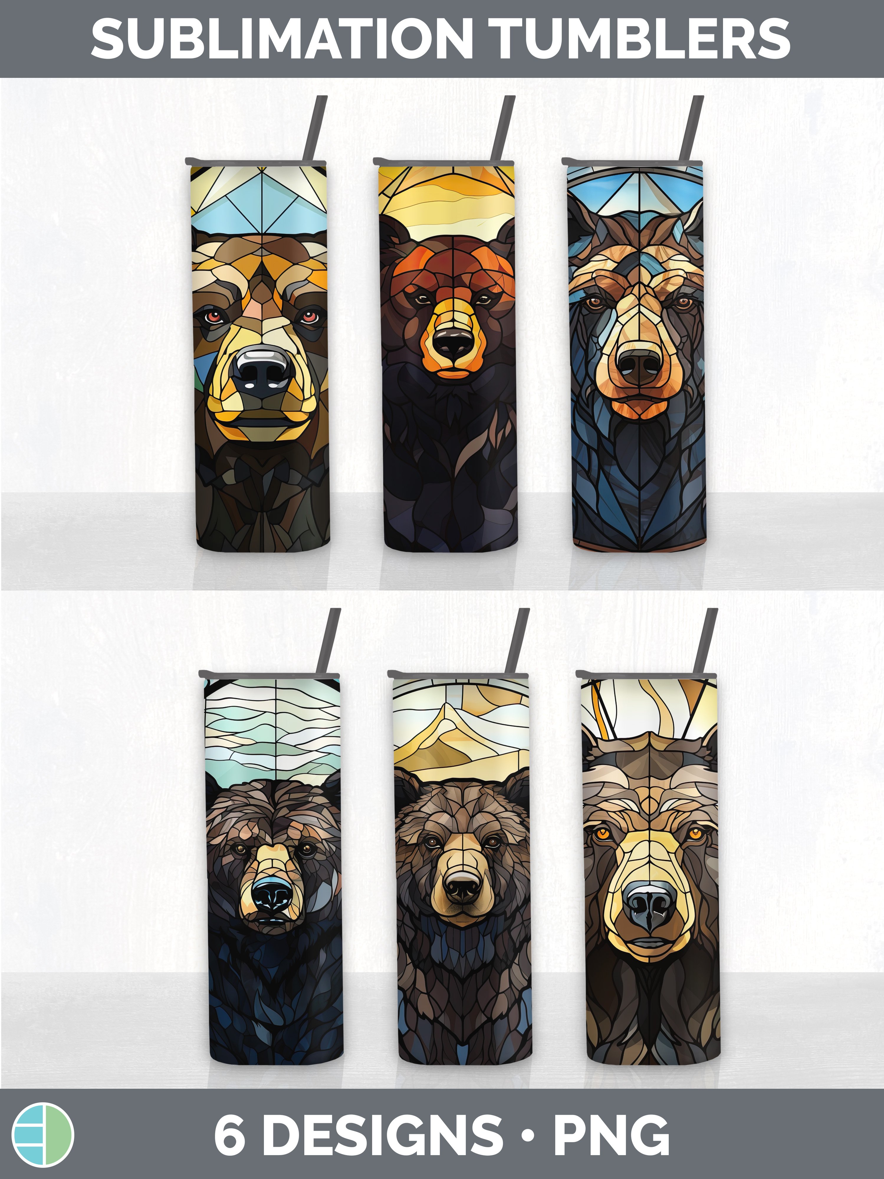 Stained Glass Black Bear Tumbler | Bundle 20 oz Skinny Tumbl