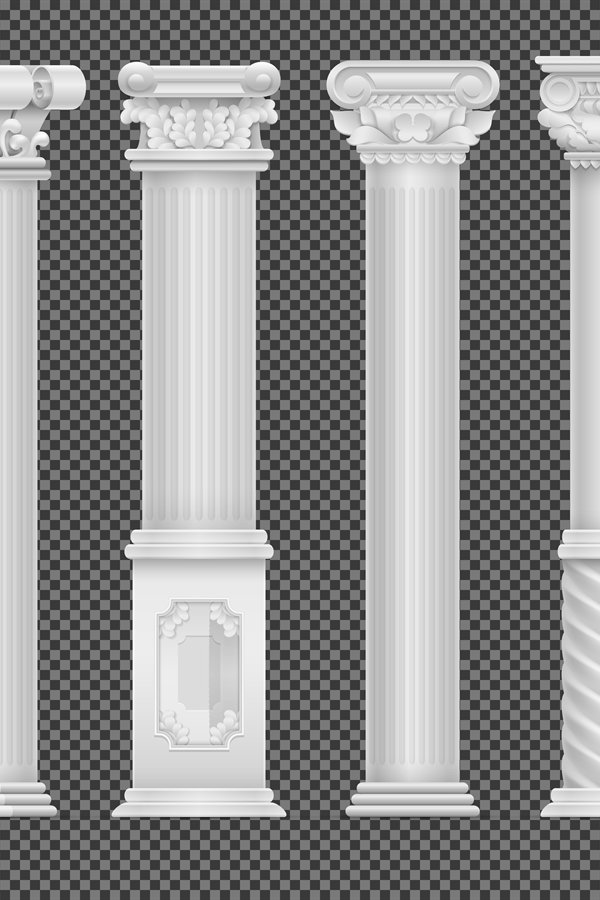 Realistic white antique roman column isolated on transparent