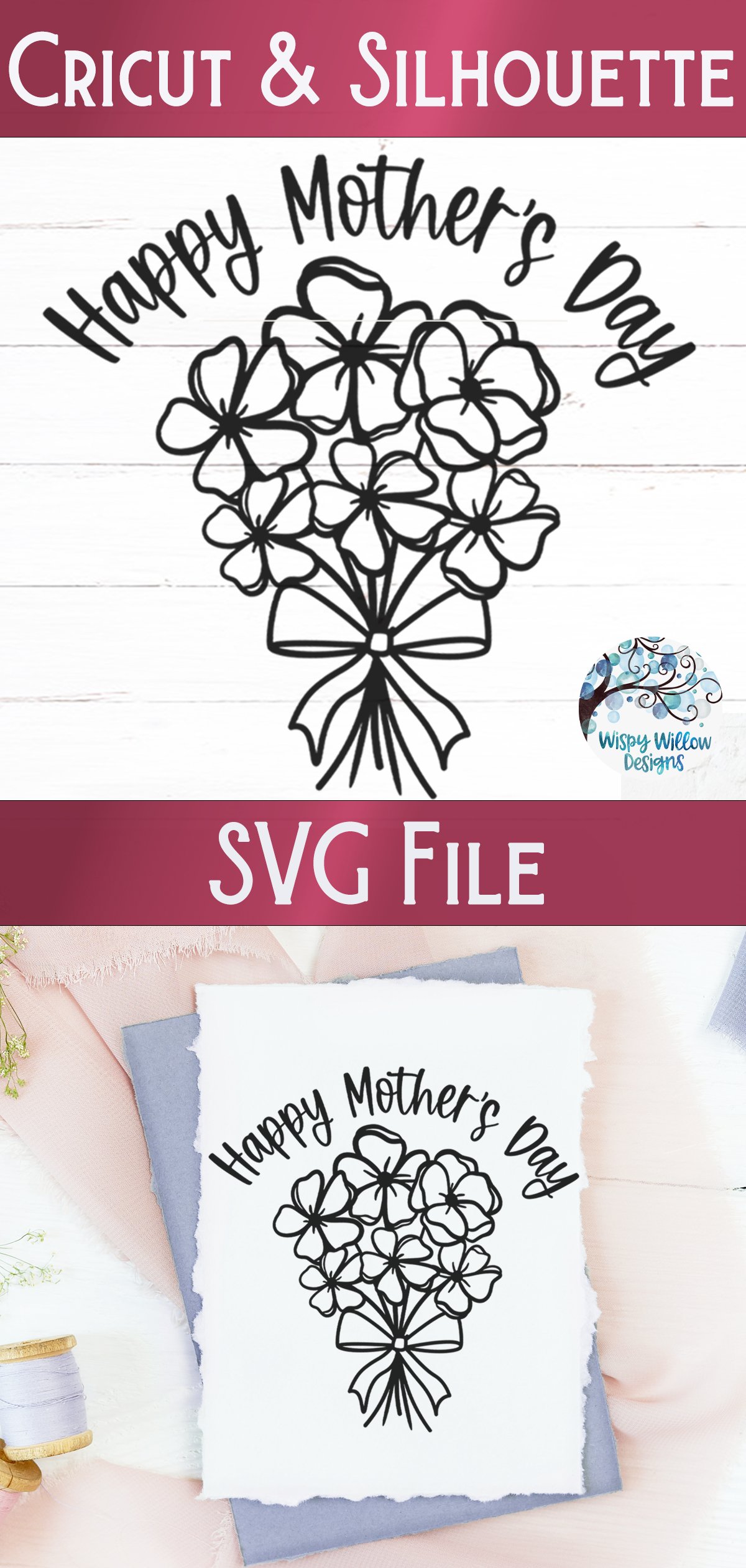 Happy Mother's Day Flowers SVG Cut File (1266980)