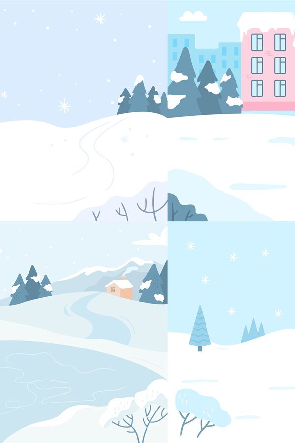 Winter landscapes colletion. Vector snow season christmas