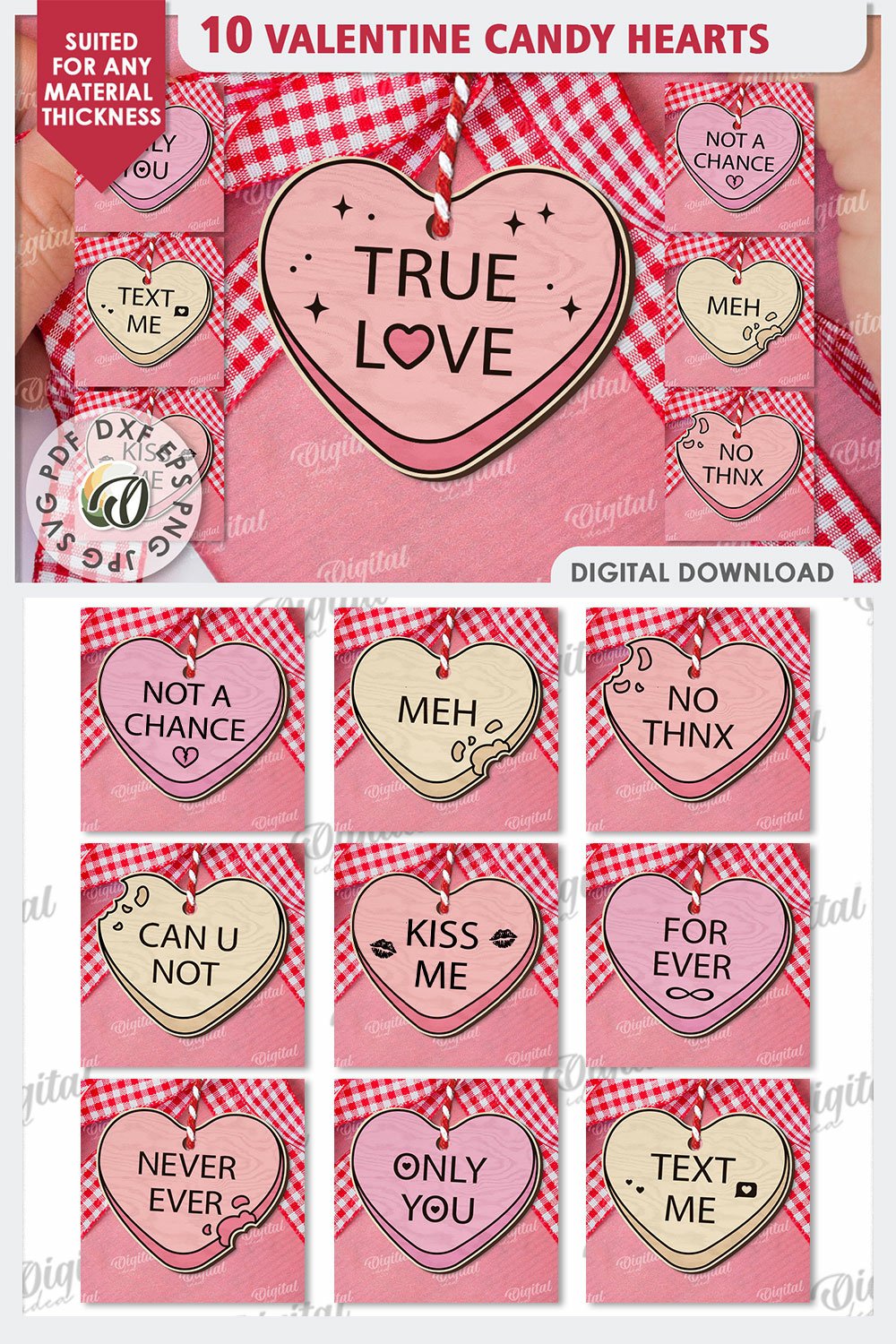 Valentine's Day Gift Tags LaserCut Bundle. Candy Hearts SVG