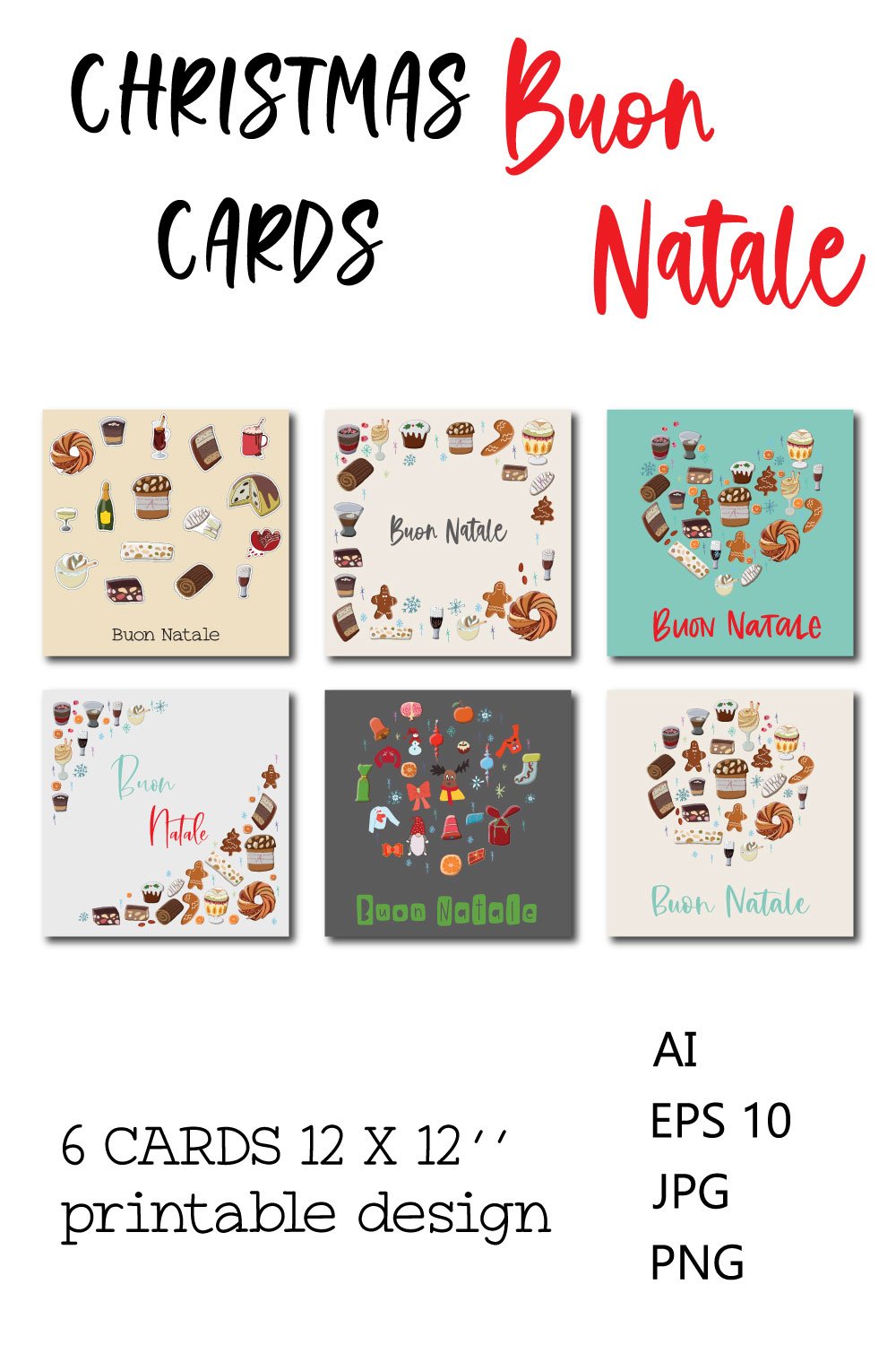 Buon Natale Christmas 6 cards - Ai, EPS, JPG