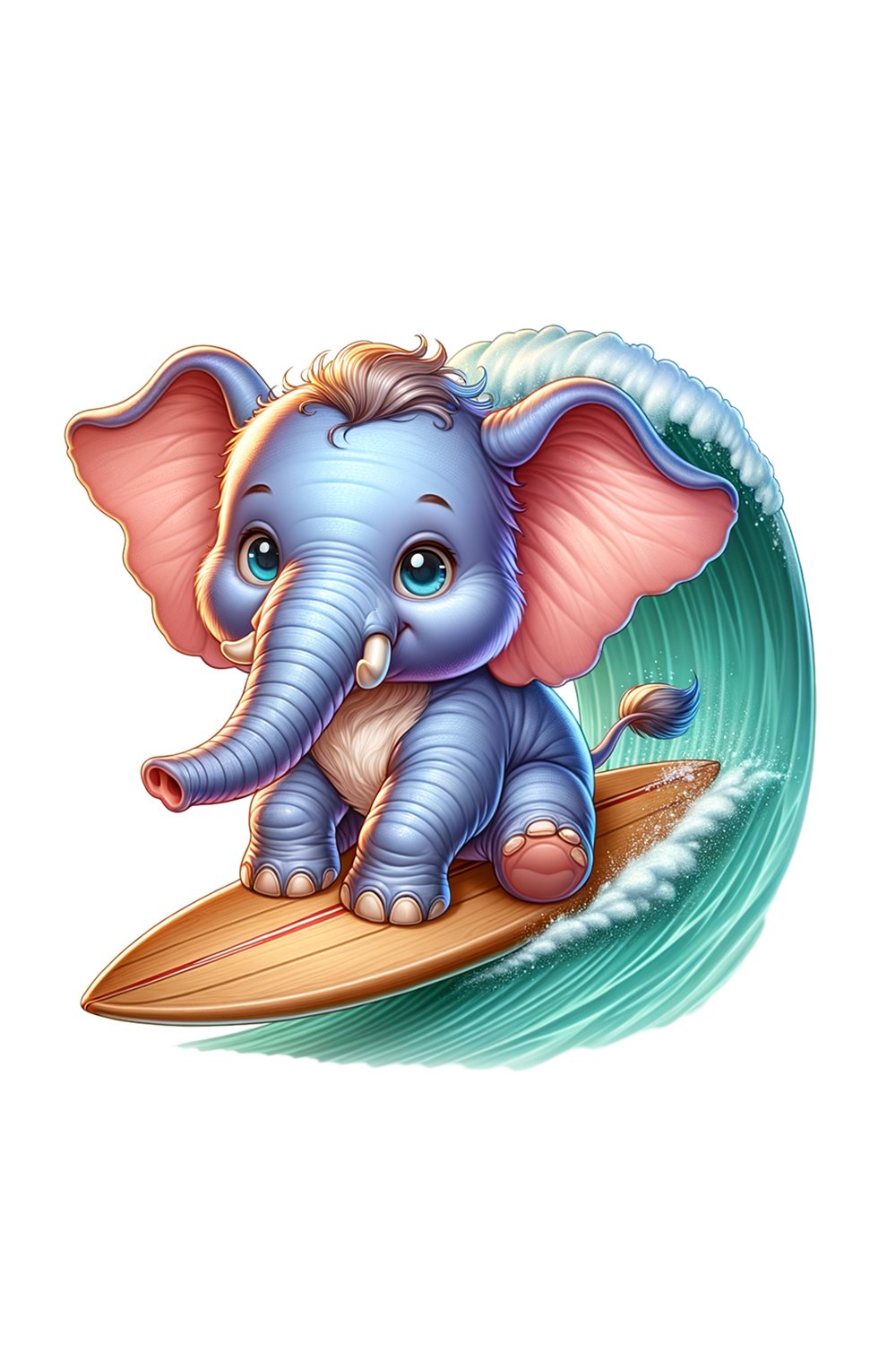 Elephant Riding on Surfing Clipart PNG Sublimation Design