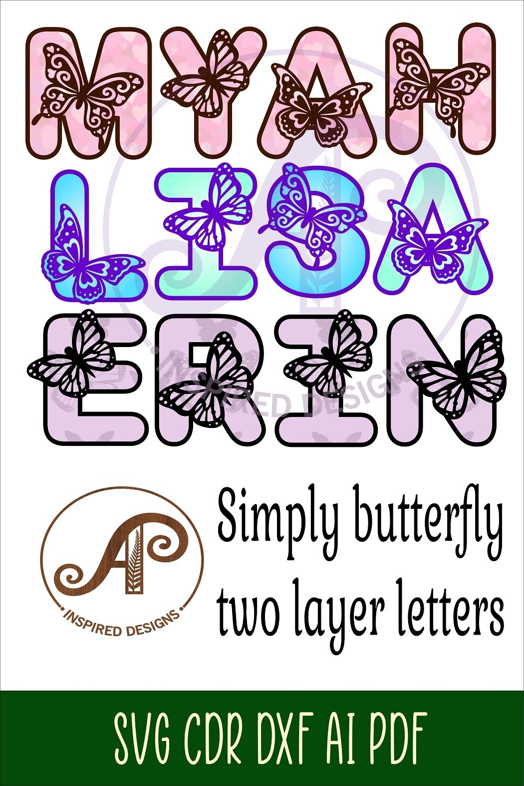 Butterfly alphabet set. 2 layer letters. 60 letter options