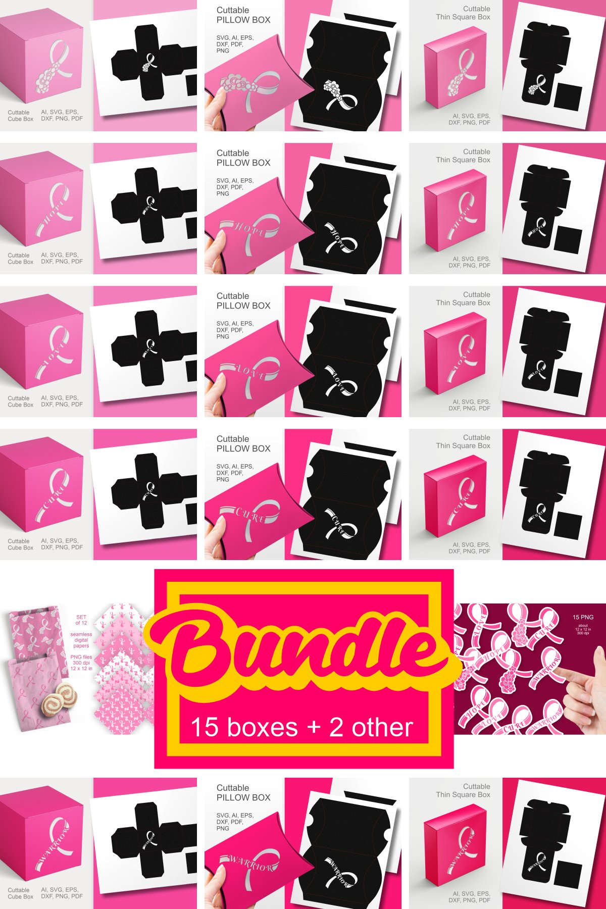 Breast Cancer Awareness Boxes n more Paper Cut Bundle of 17