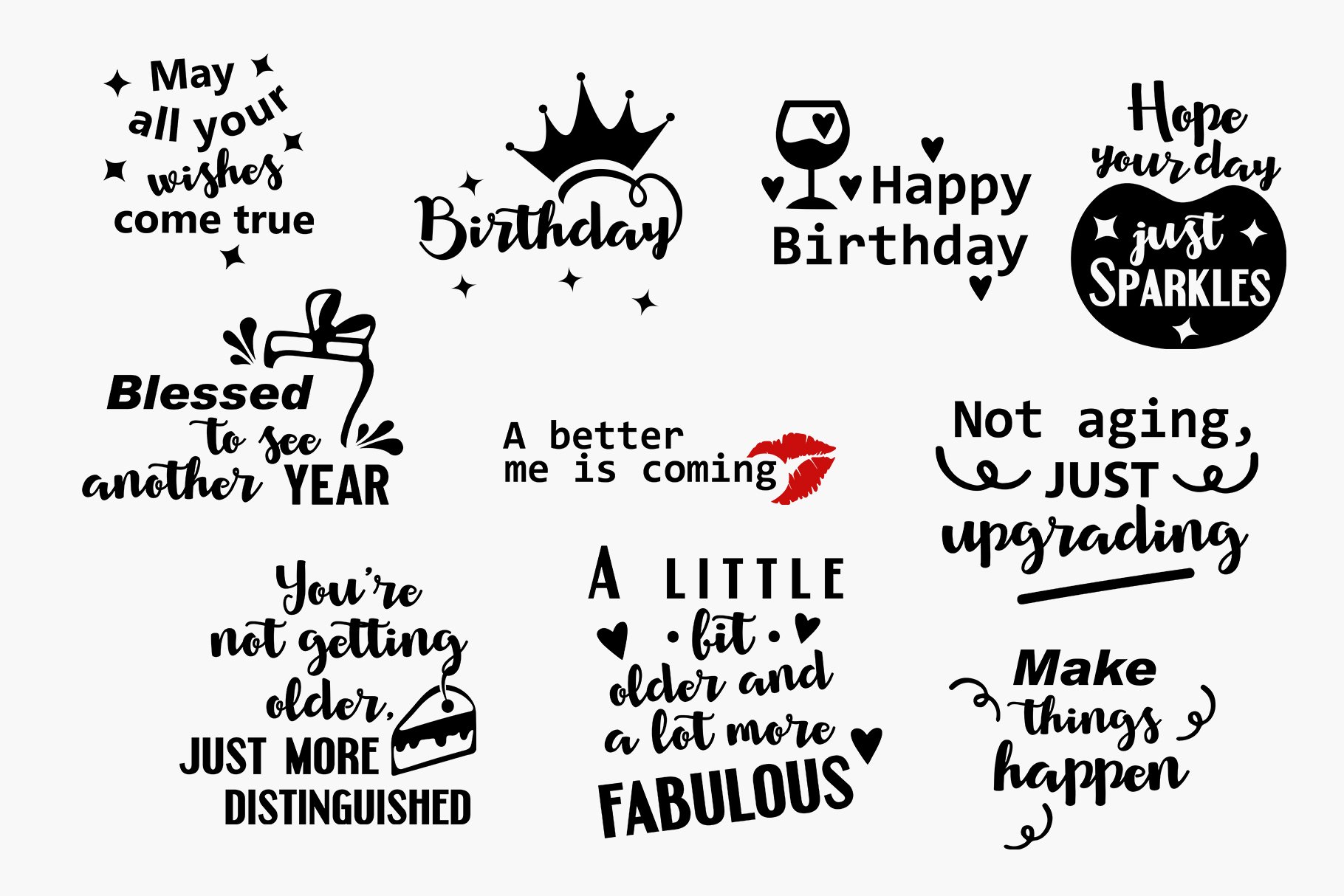 Birthday quotes bundle SVG cut file | 30 Quotes (1504220) | Cut Files