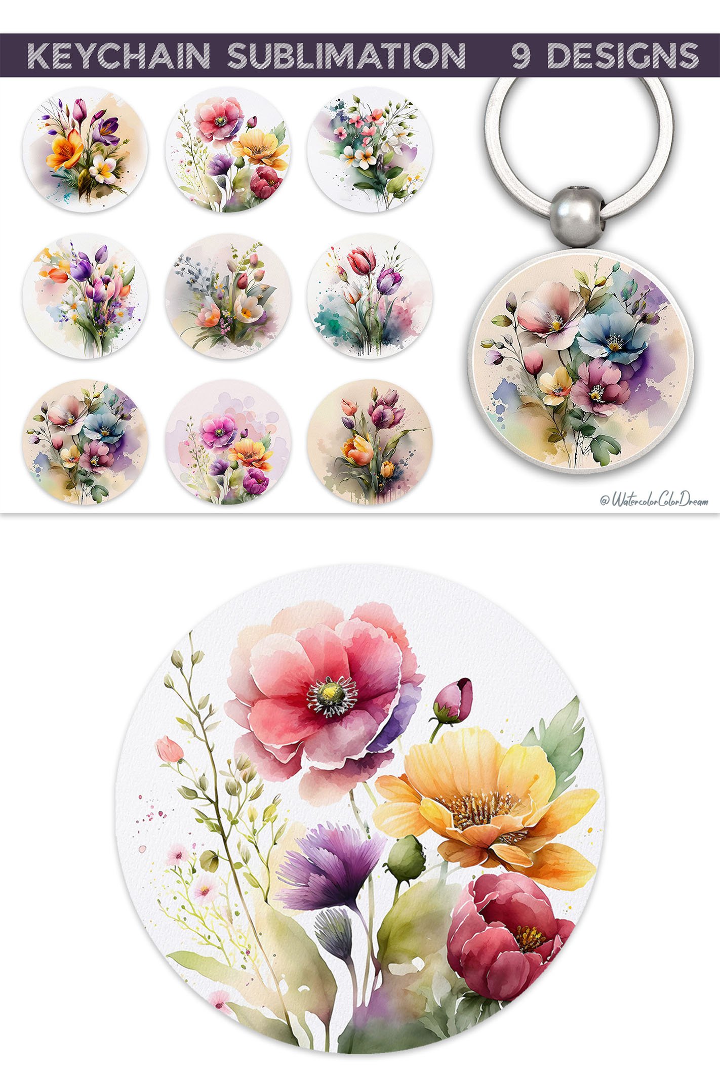 Spring Floral Keychain Bundle | Wildflowers Key Keychain PNG