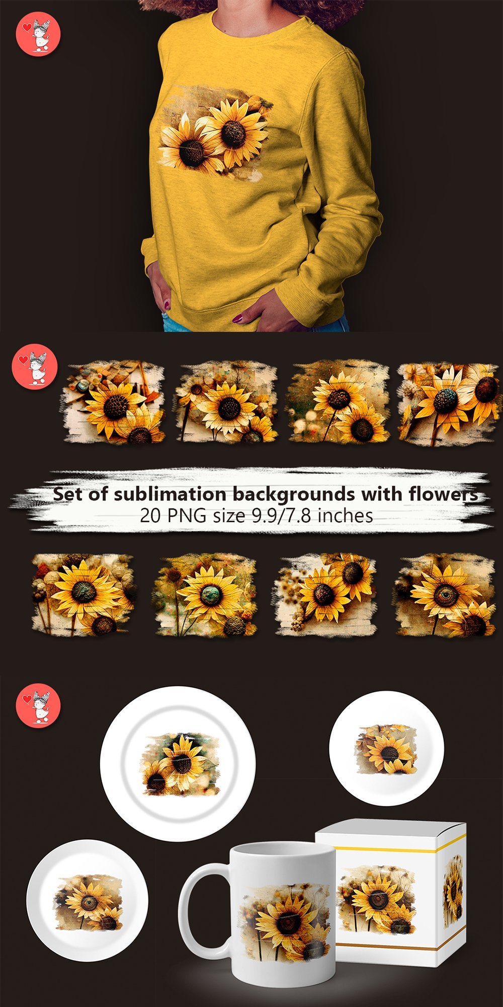 Set of sublimation backgrounds with flowers