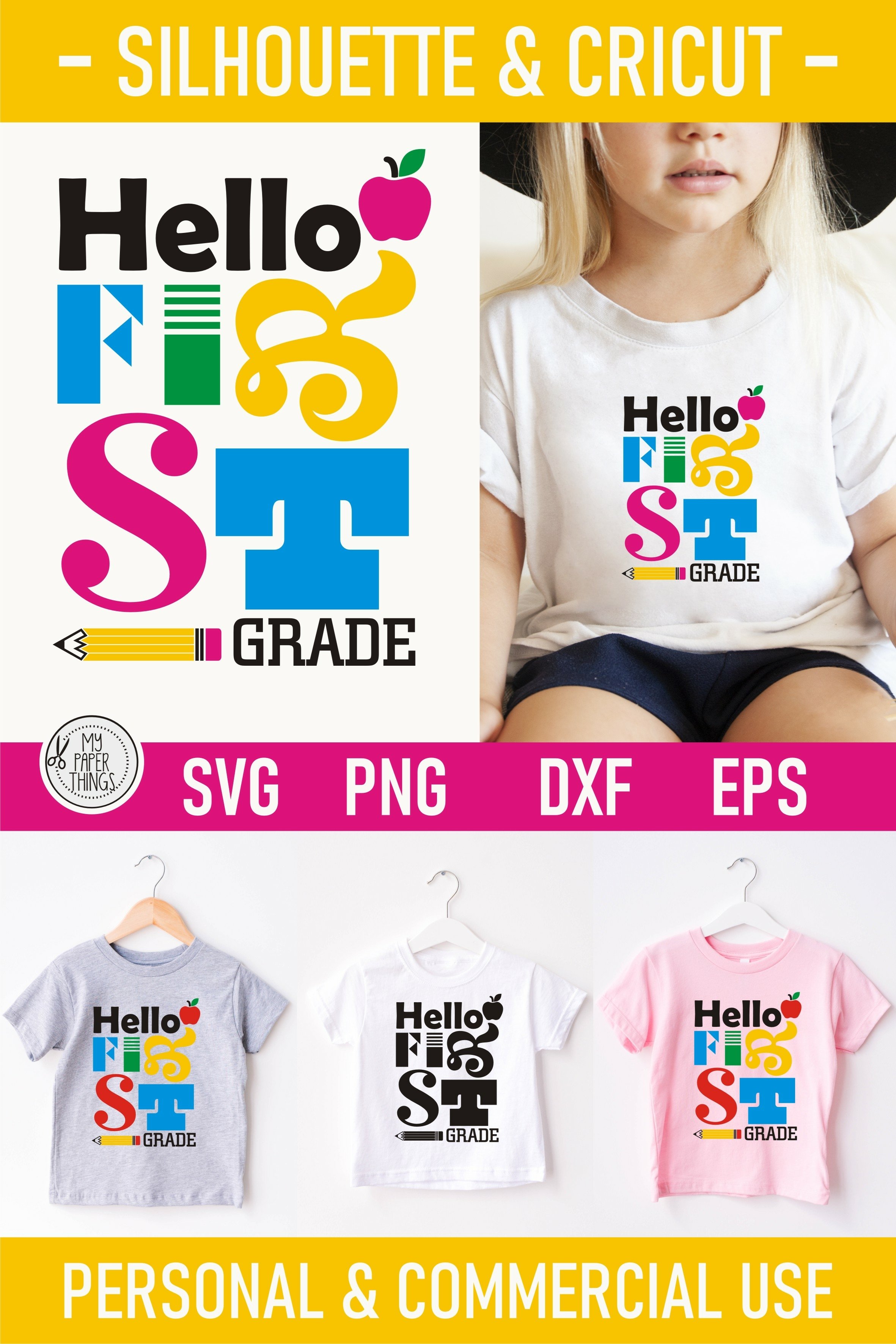 Hello First Grade Svg and Back To School Png