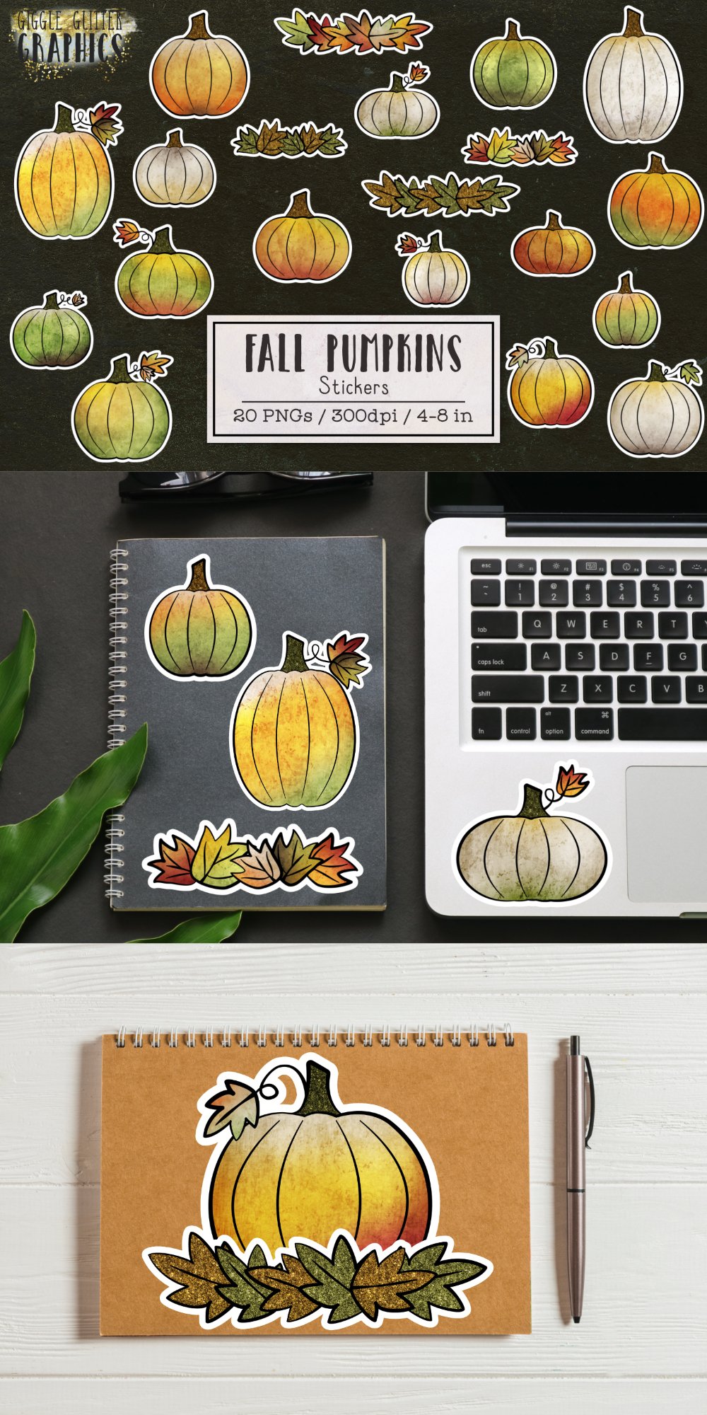 Fall Pumpkin Printable Stickers | 20 PNGs