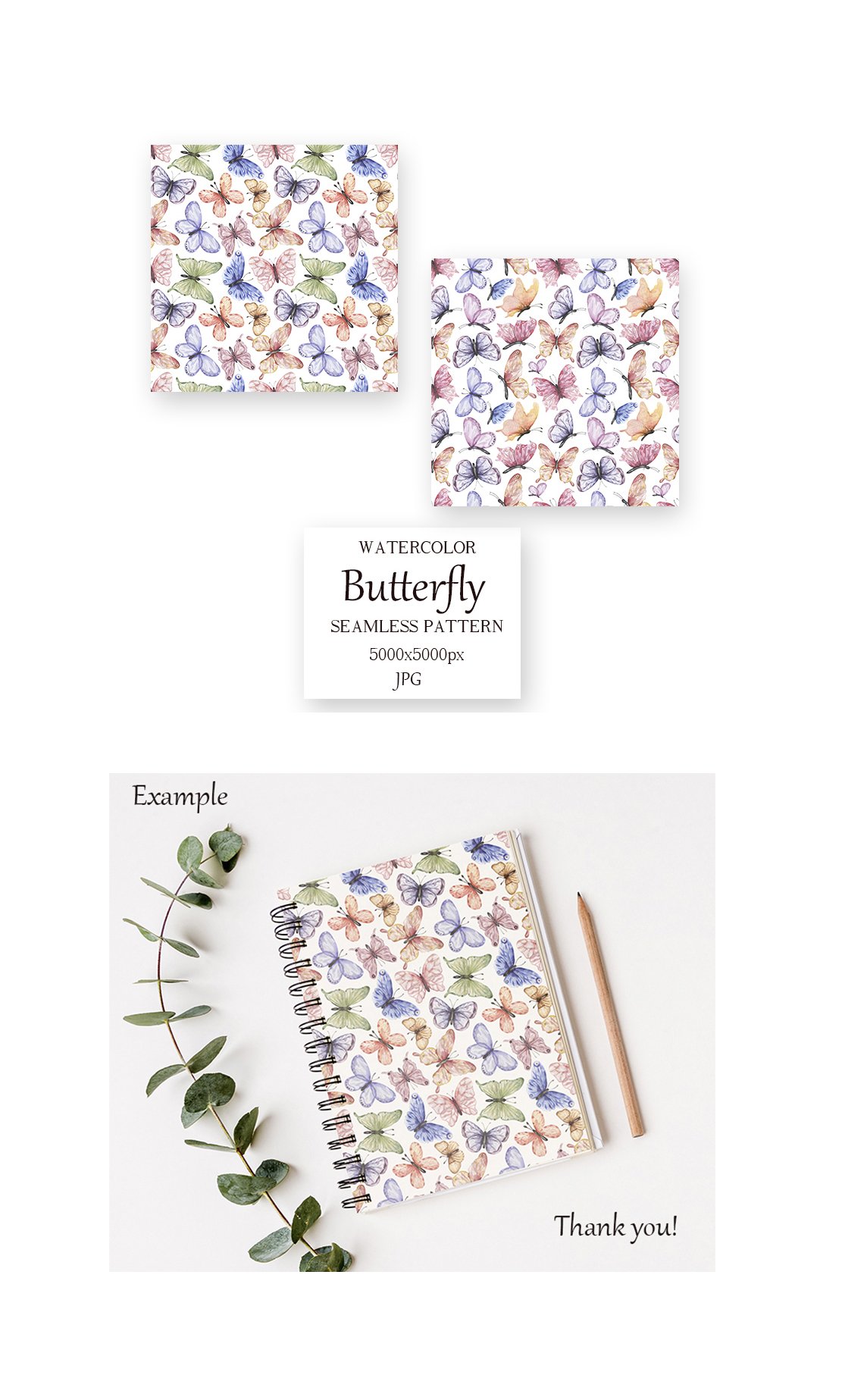 Watercolor Butterfly Seamless Pattern set