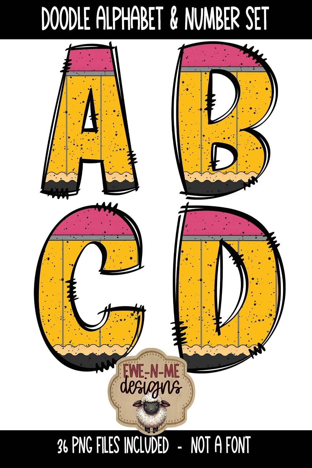 Pencil Doodle Alphabet & Number Set | Teacher School PNG