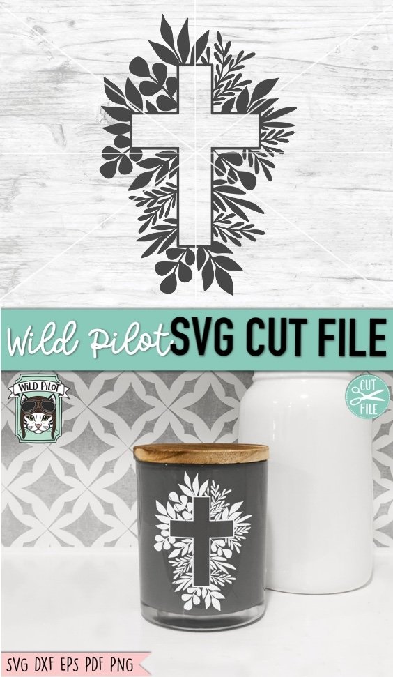 Cross Leaves SVG, Easter Cross Cut File, Religious Cross SVG