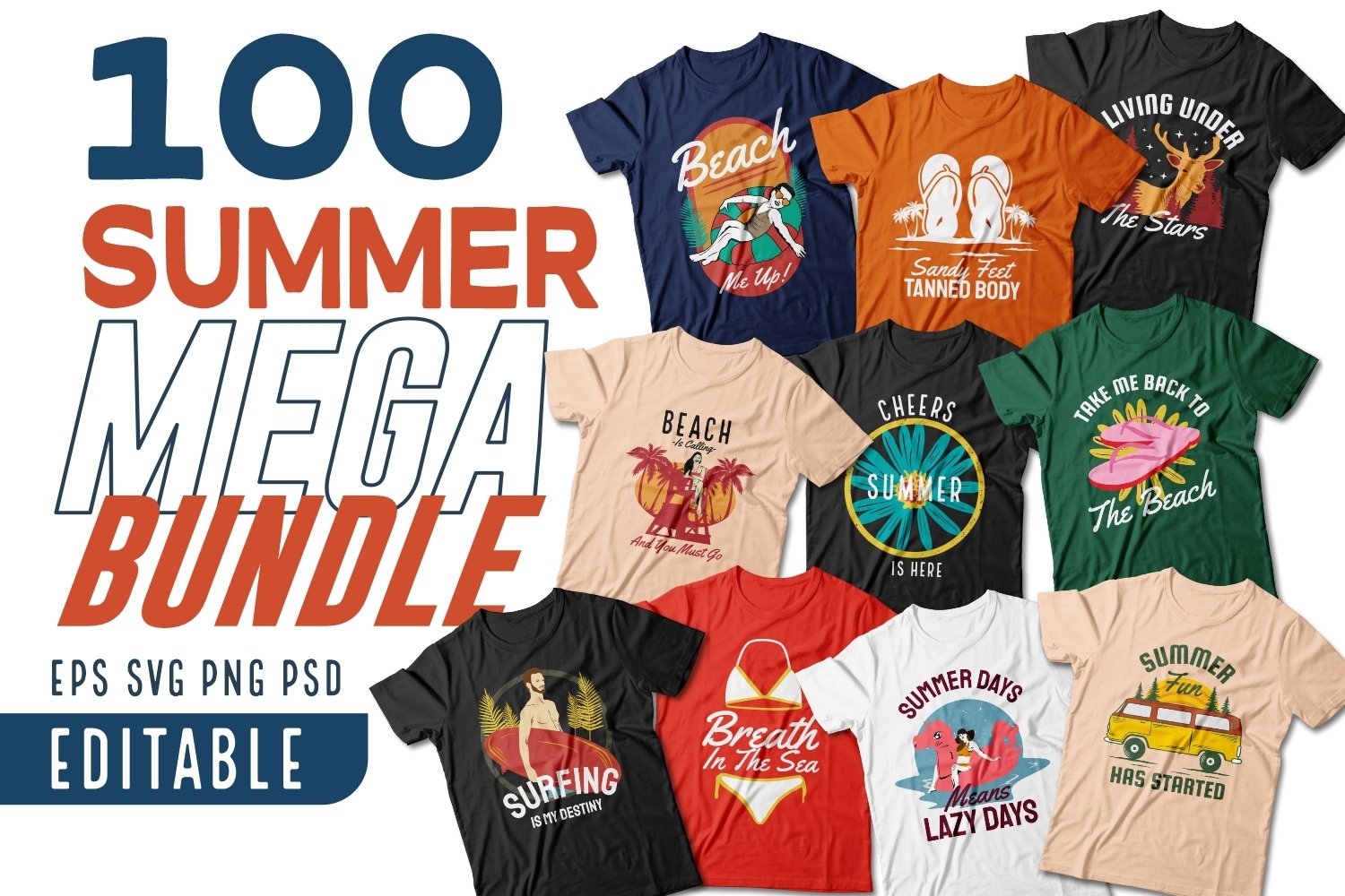 Summer Season T-shirt Designs Mega Bundle Sublimation Vector
