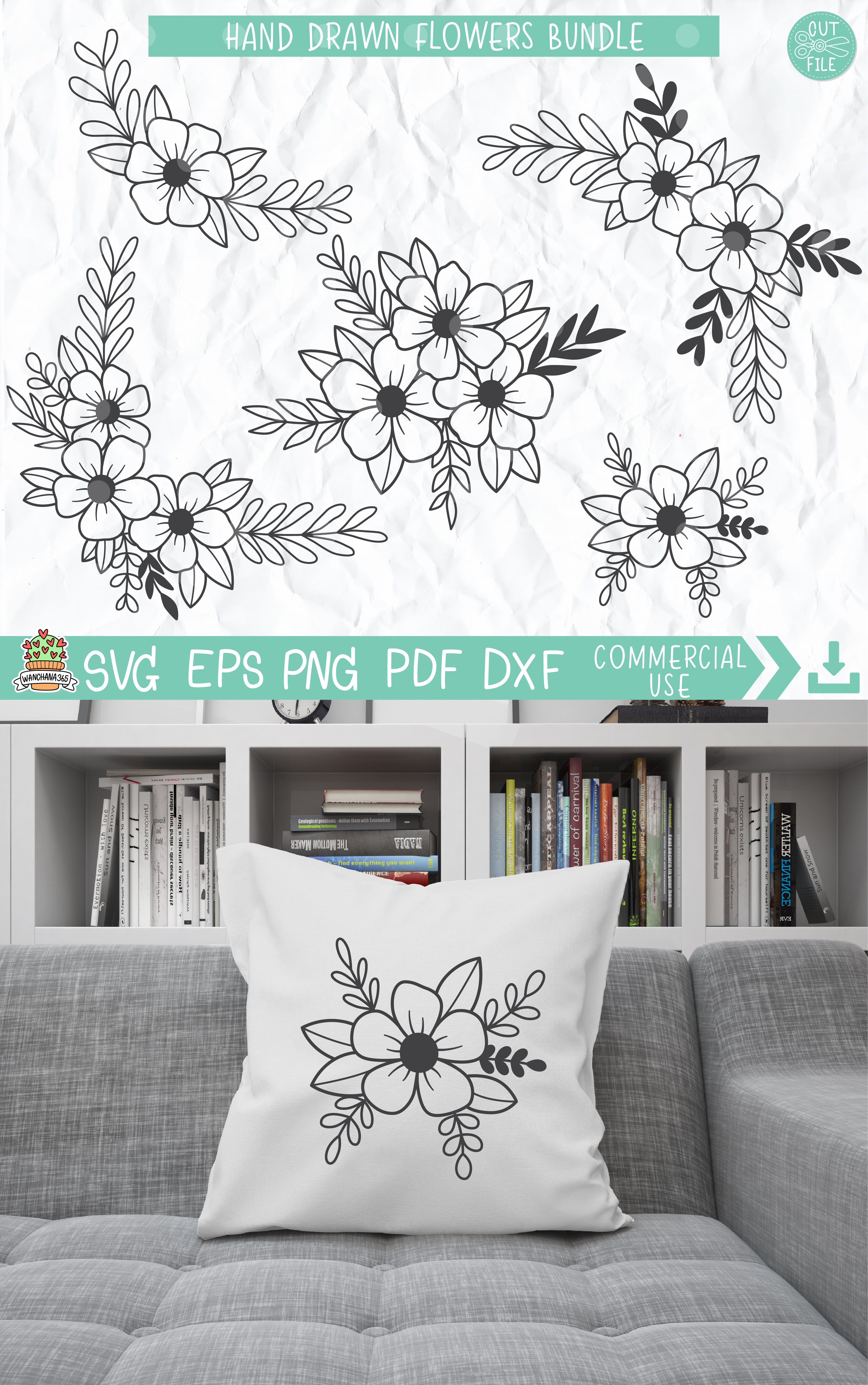 Hand drawn Flowers bundle svg