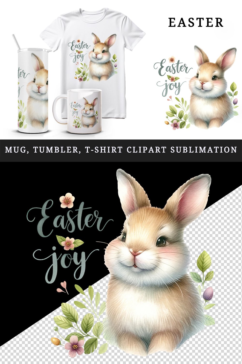 Easter bunny tumbler mug wrap clipart sublimation design png