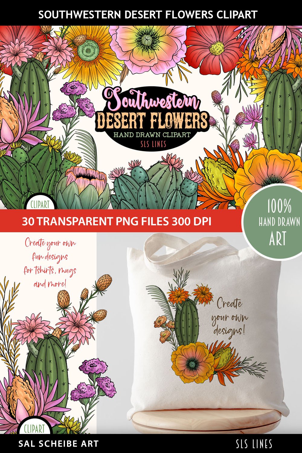 Desert Flowers Clipart Southwestern Cactus PNG Set