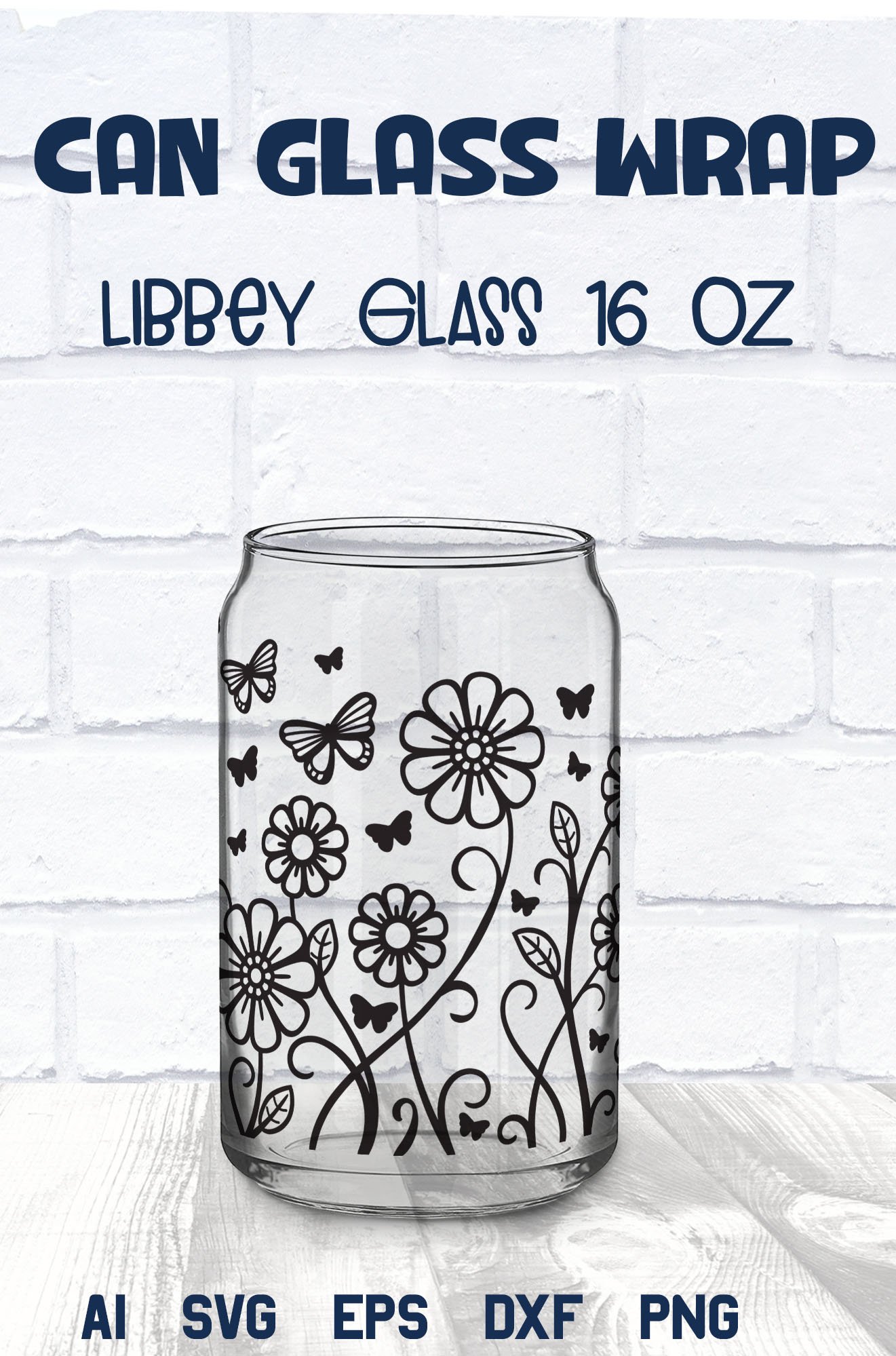 Libbey Can Glass Wrap | Butterflies Glass Can SVG