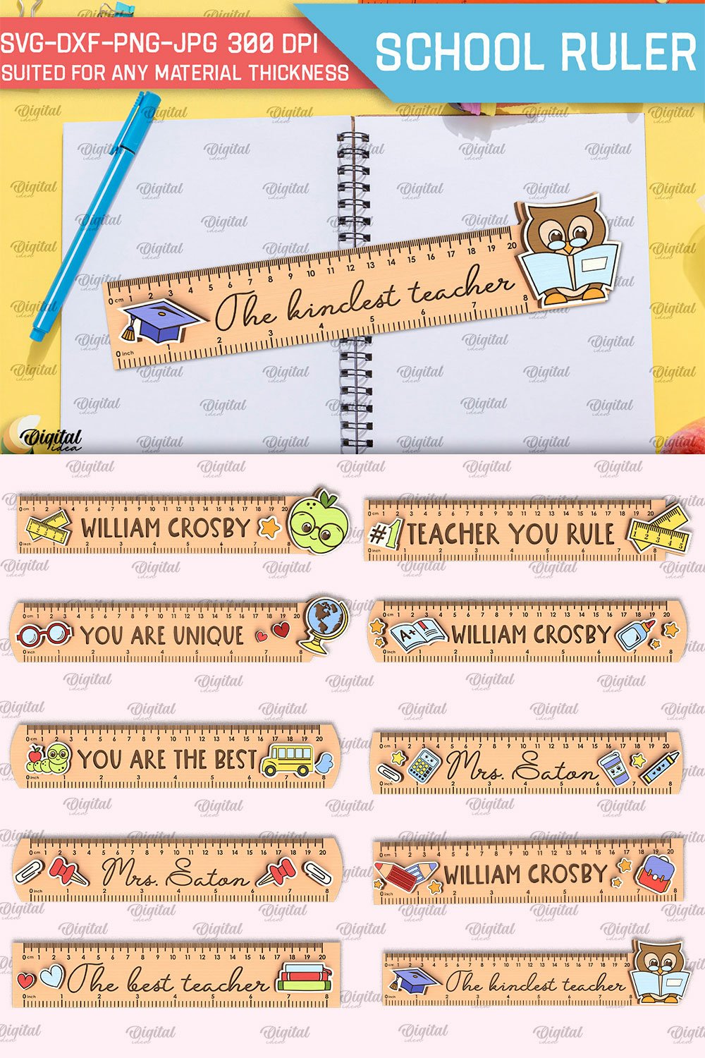Children School Rulers Laser Cut Bundle. Wooden (4287686)