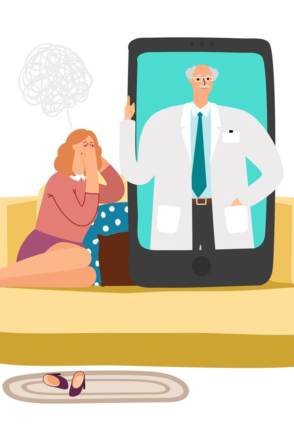 Online psychotherapy, telemedicine illustration