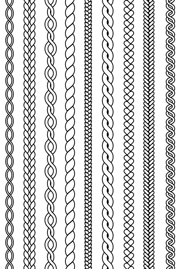 Plaits and braids. Waves knitted drawing ornamental structur