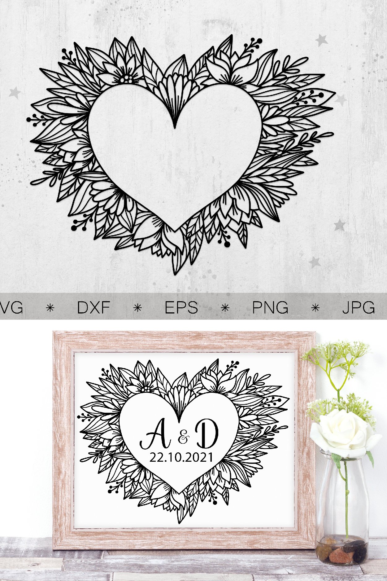 Heart Wreath Svg. Floral and Flower Frame Png Clipart.