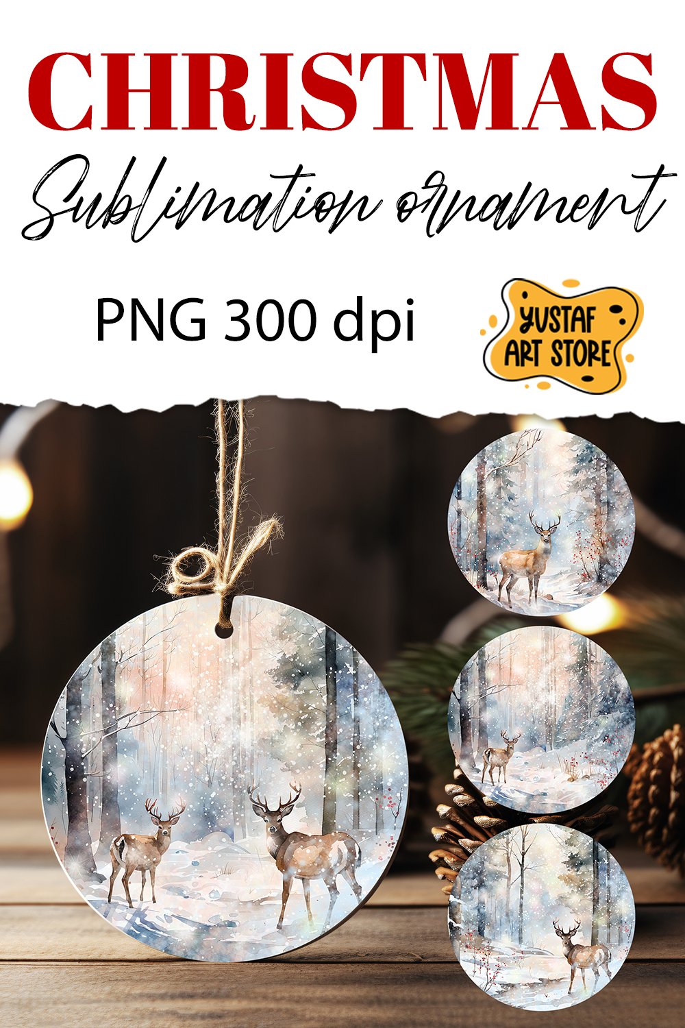 Christmas ornament sublimation. Christmas deer 4 (2966843)