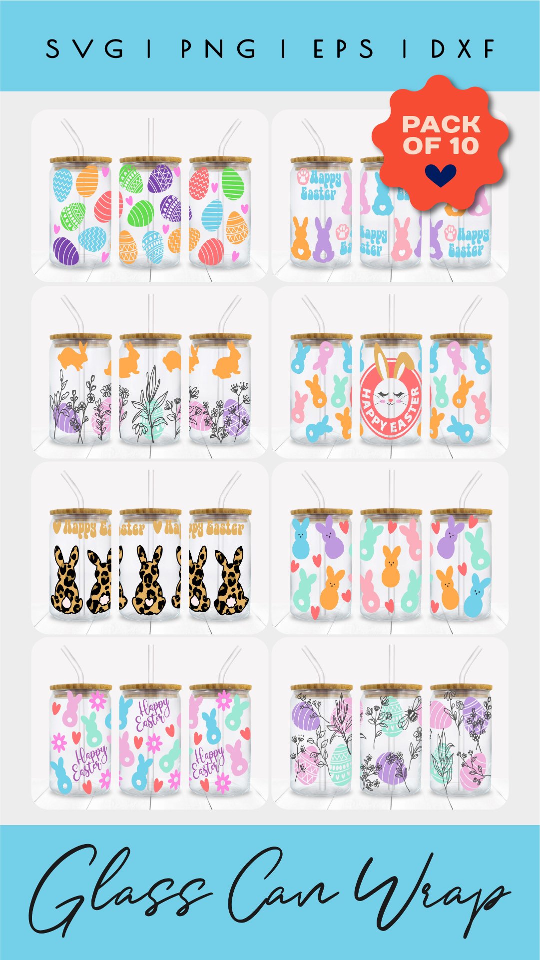 Easter Bunny Can Glass Wrap Bundle 10 SVG Libbey Glass Wrap