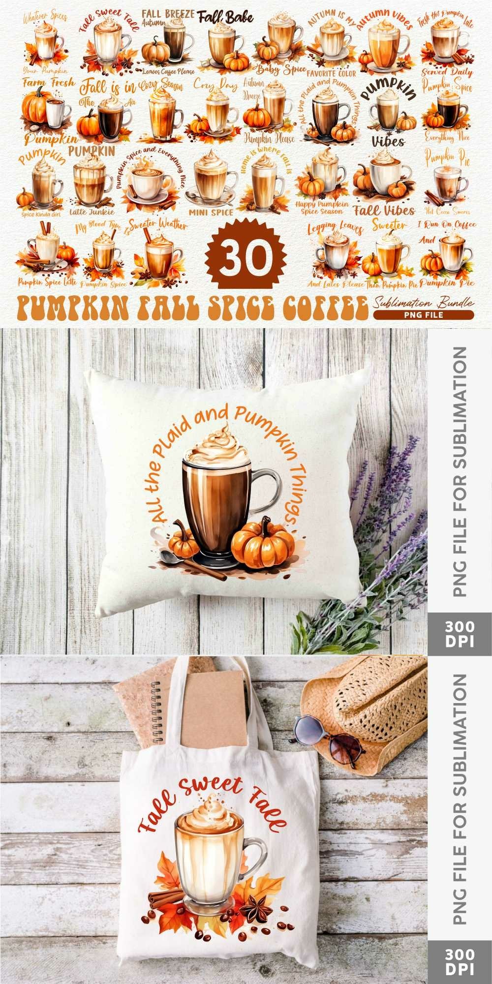 Pumpkin Fall Spice Coffee PNG Sublimation Bundle