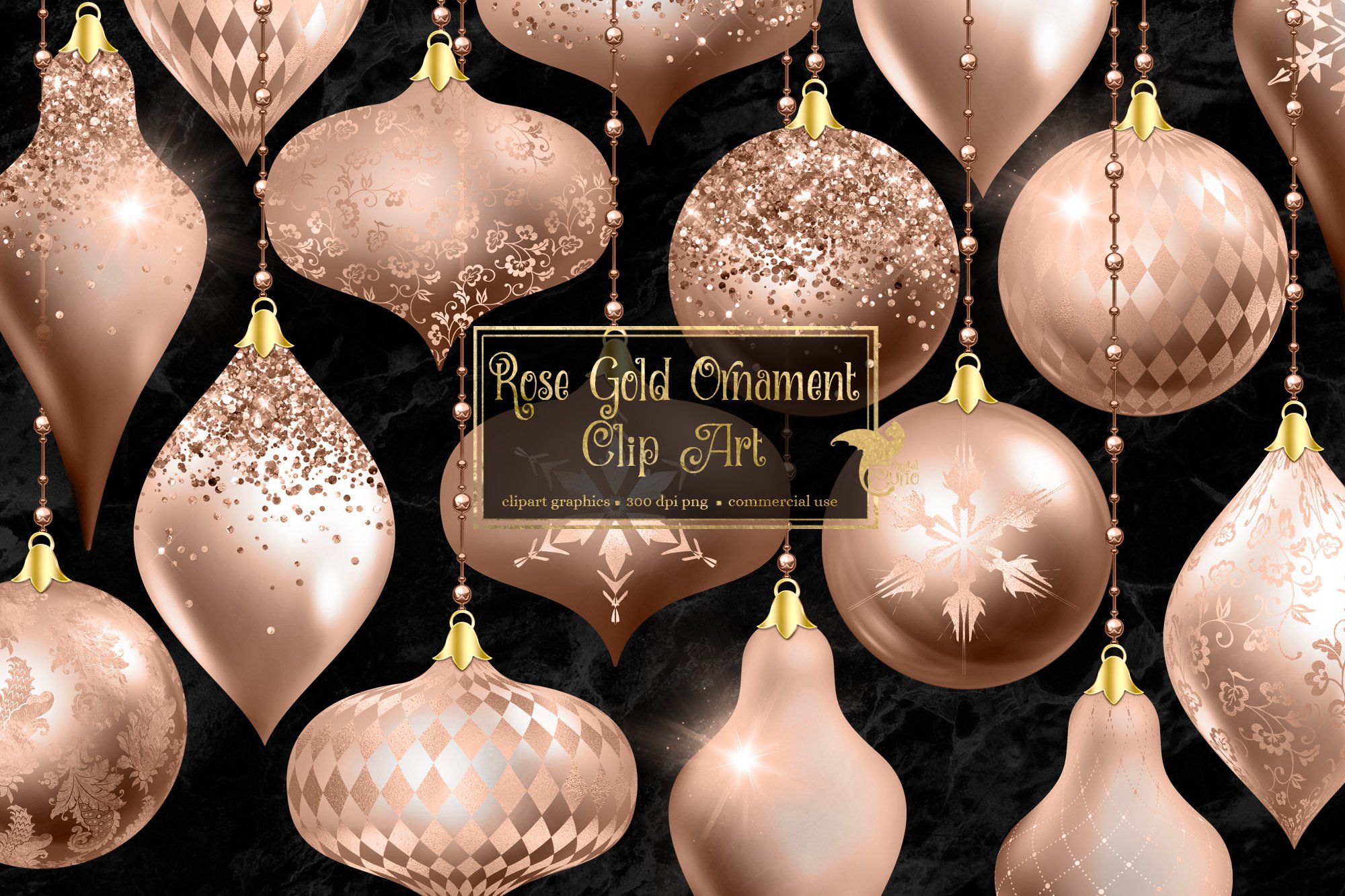 Rose Gold Ornaments Clipart, image size:2000x1333