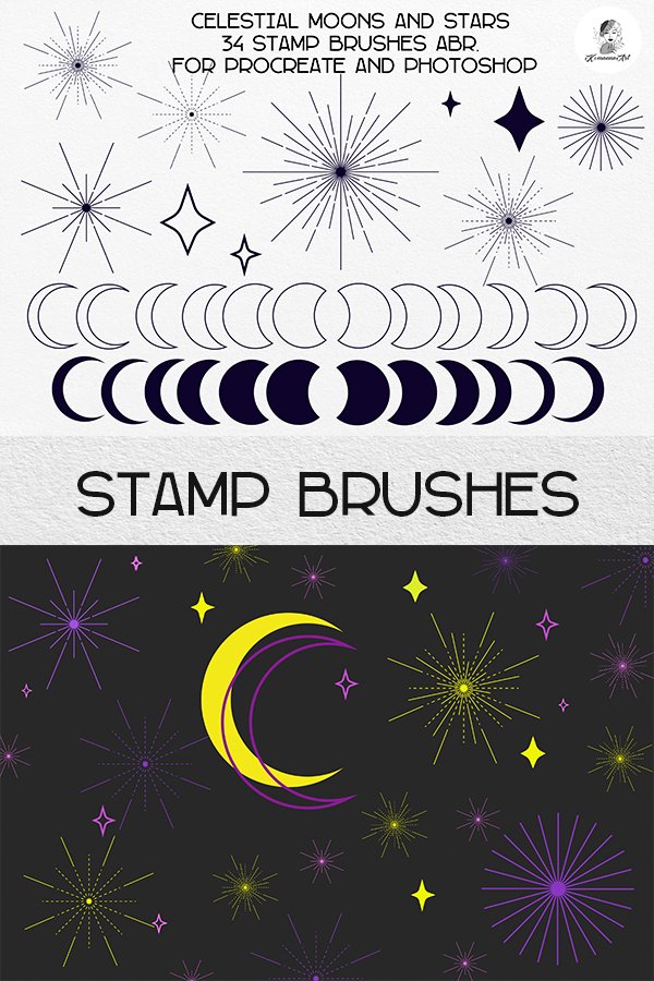 Celestial moons and stars 34 stamp brushes ABR for (1358817)
