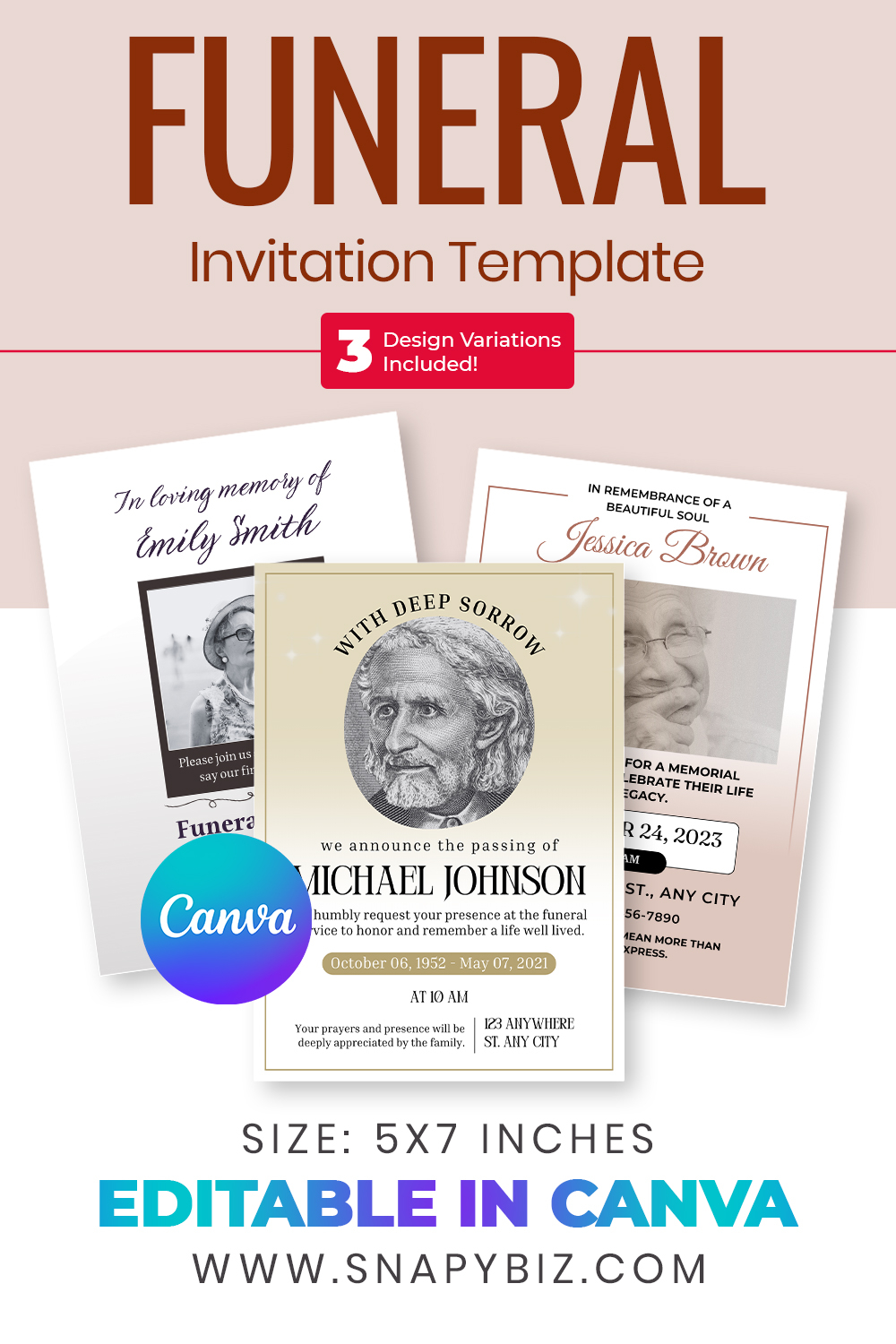 Editable Funeral Invitation Canva Template
