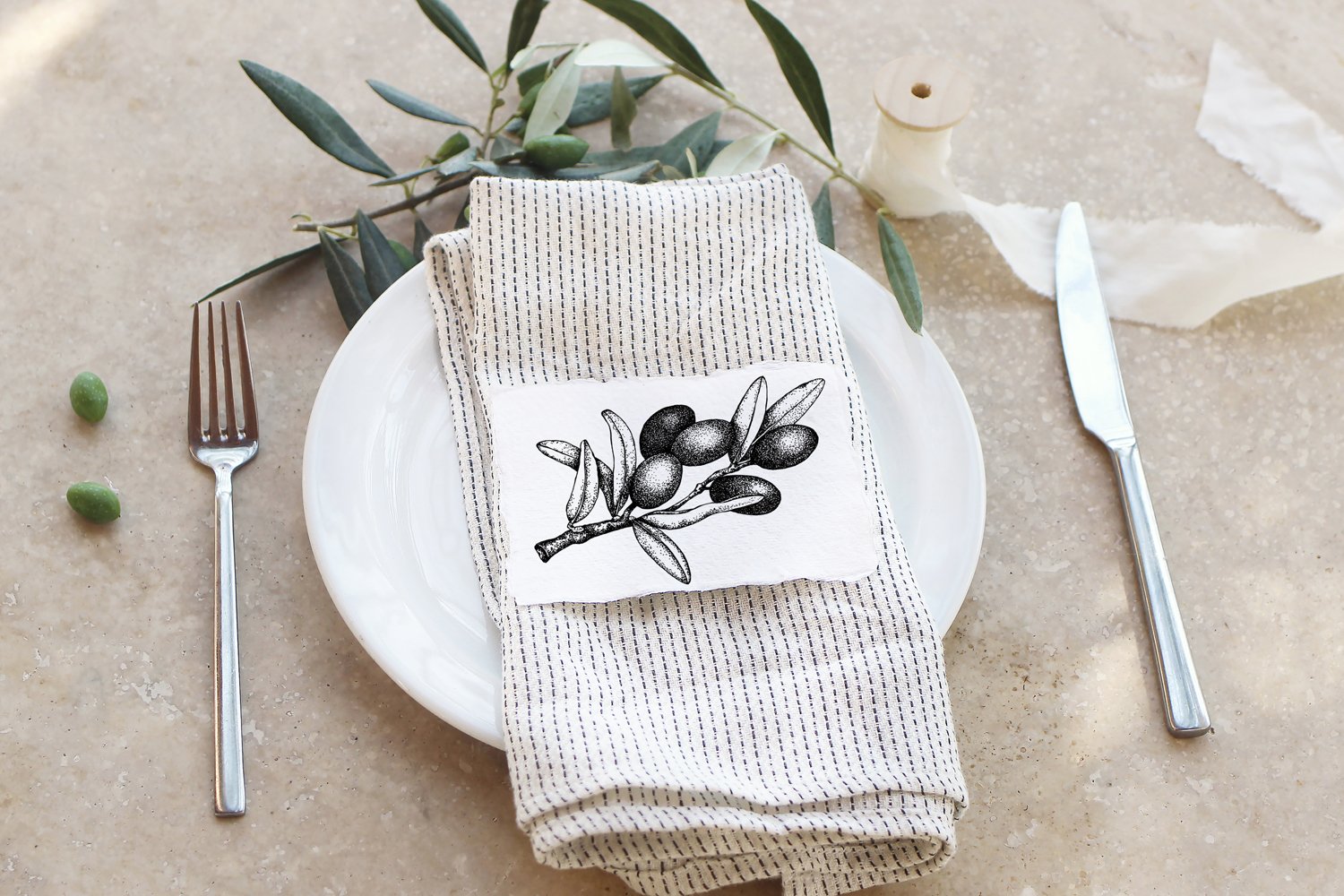 Olives wreath, olive branch frame, black and white graphics