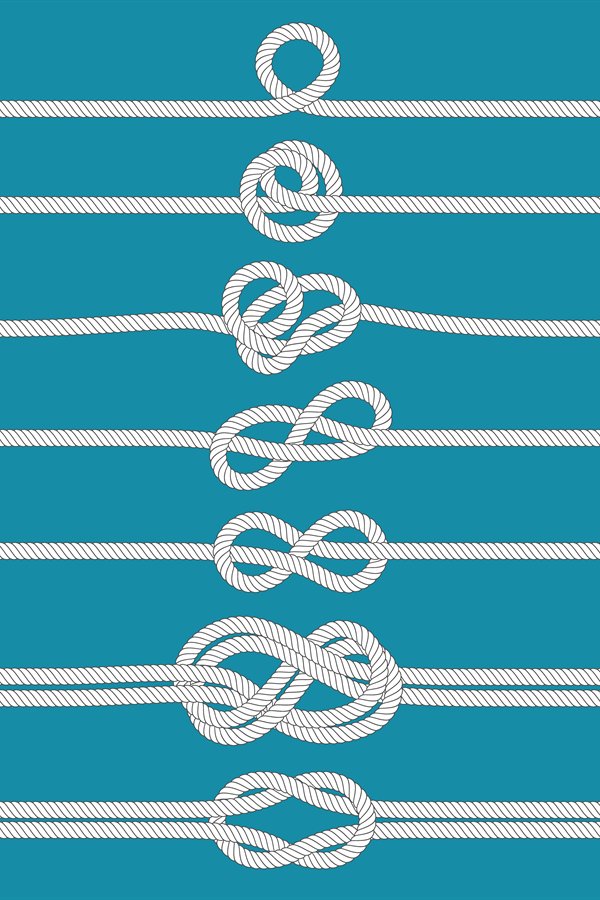 Tying knot. Nautical tied rope knots, marine ropes and weddi