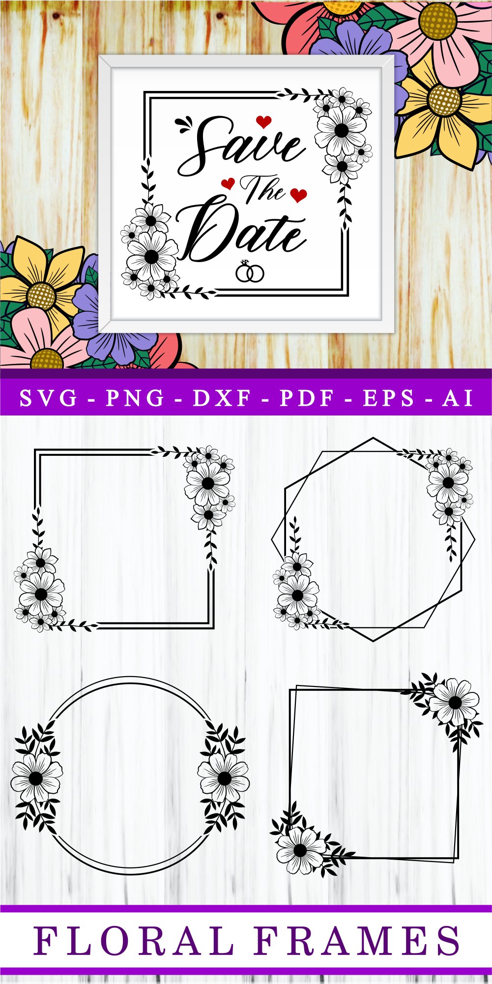 Wedding Floral Monogram Frame SVG Designs