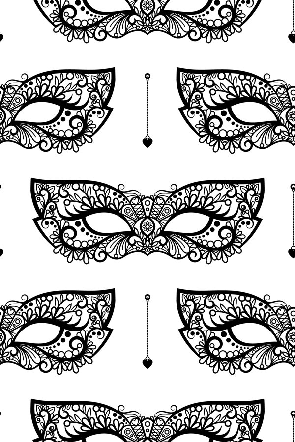 Black lace mask seamless pattern