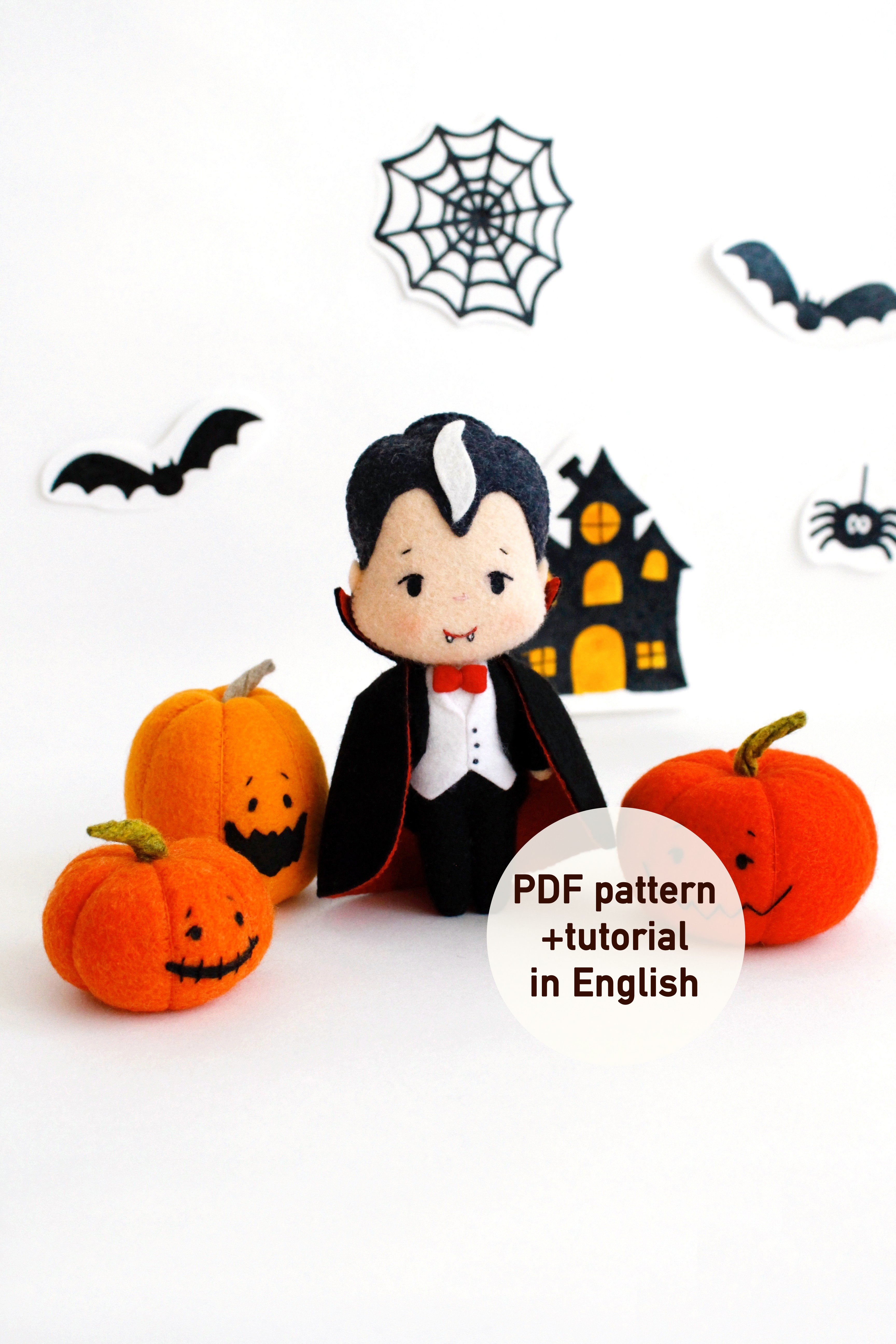Felt dracula and halloween pumpkins pdf pattern and tutorial