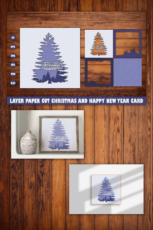 Layer Paper Cut Christmas and Happy New Year Card (1714943)