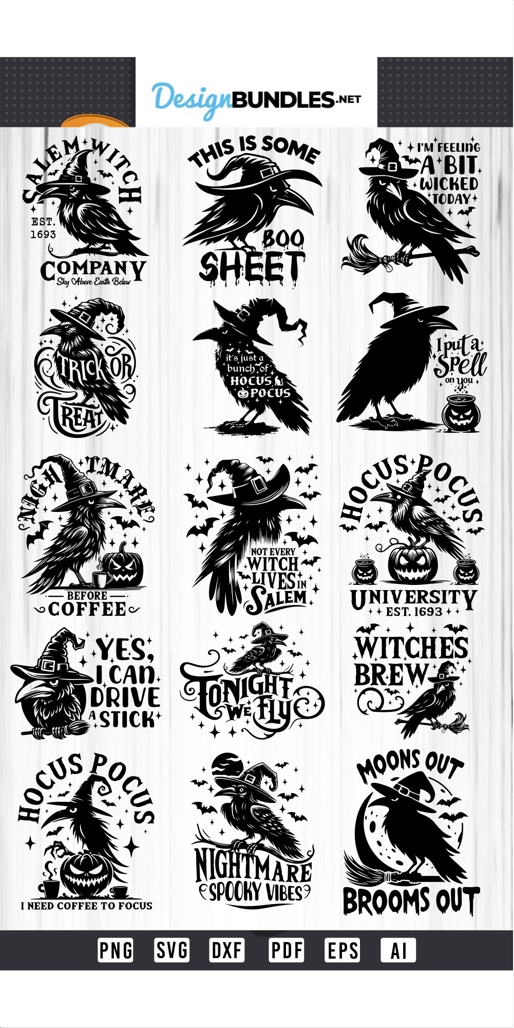 Two Crows Svg Halloween Bundle SVG Designs, Crows SVG, Witch SVG Bundle