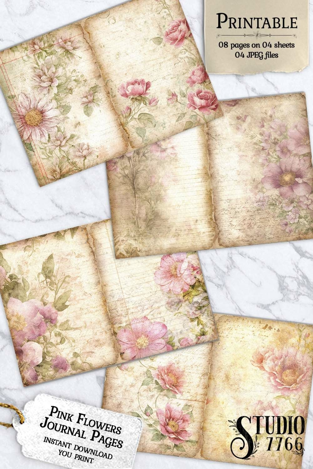 Pink Flowers Junk Journal Pages