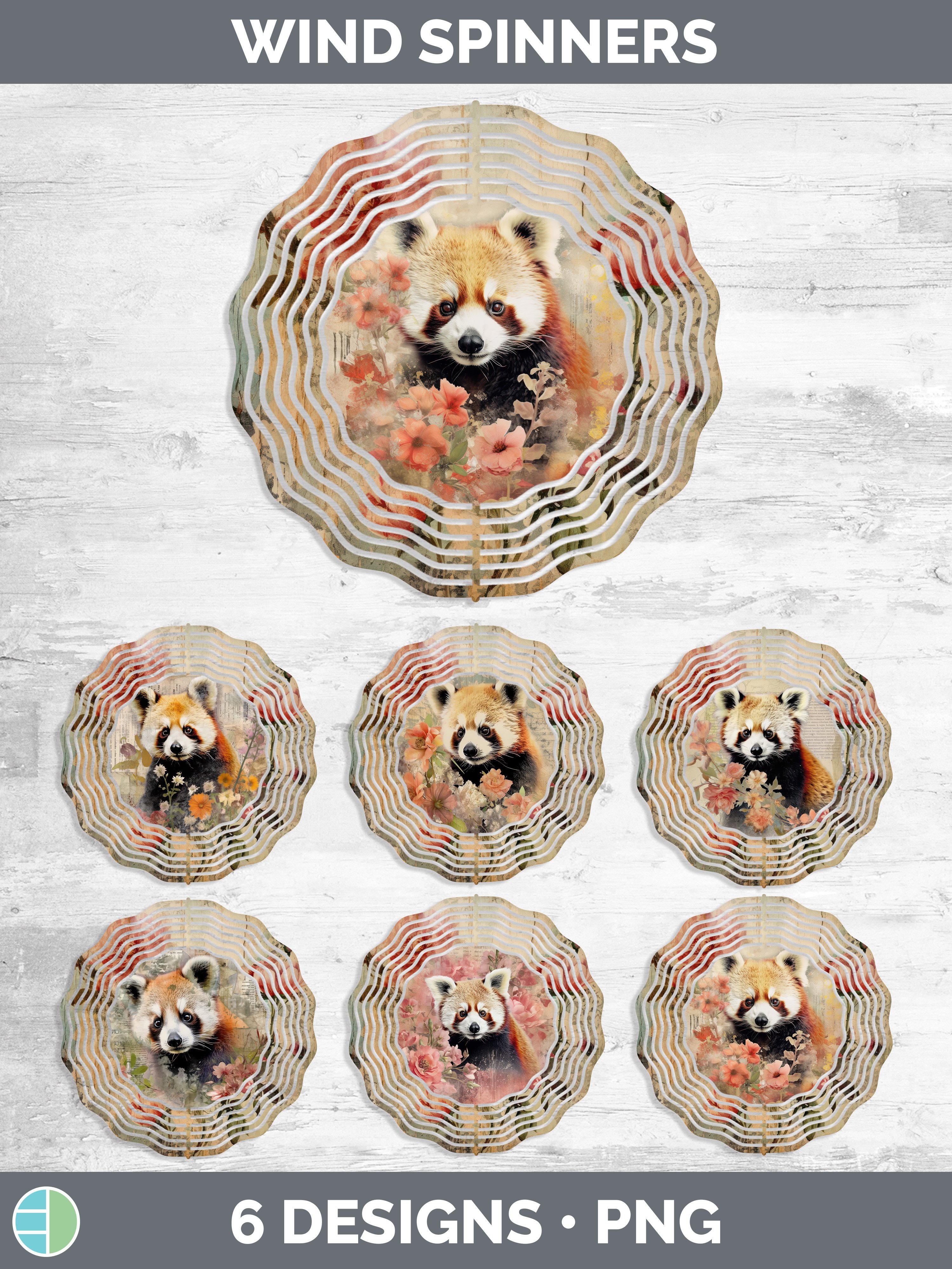 Vintage Red Panda Wind Spinner | Sublimation Spinner Designs